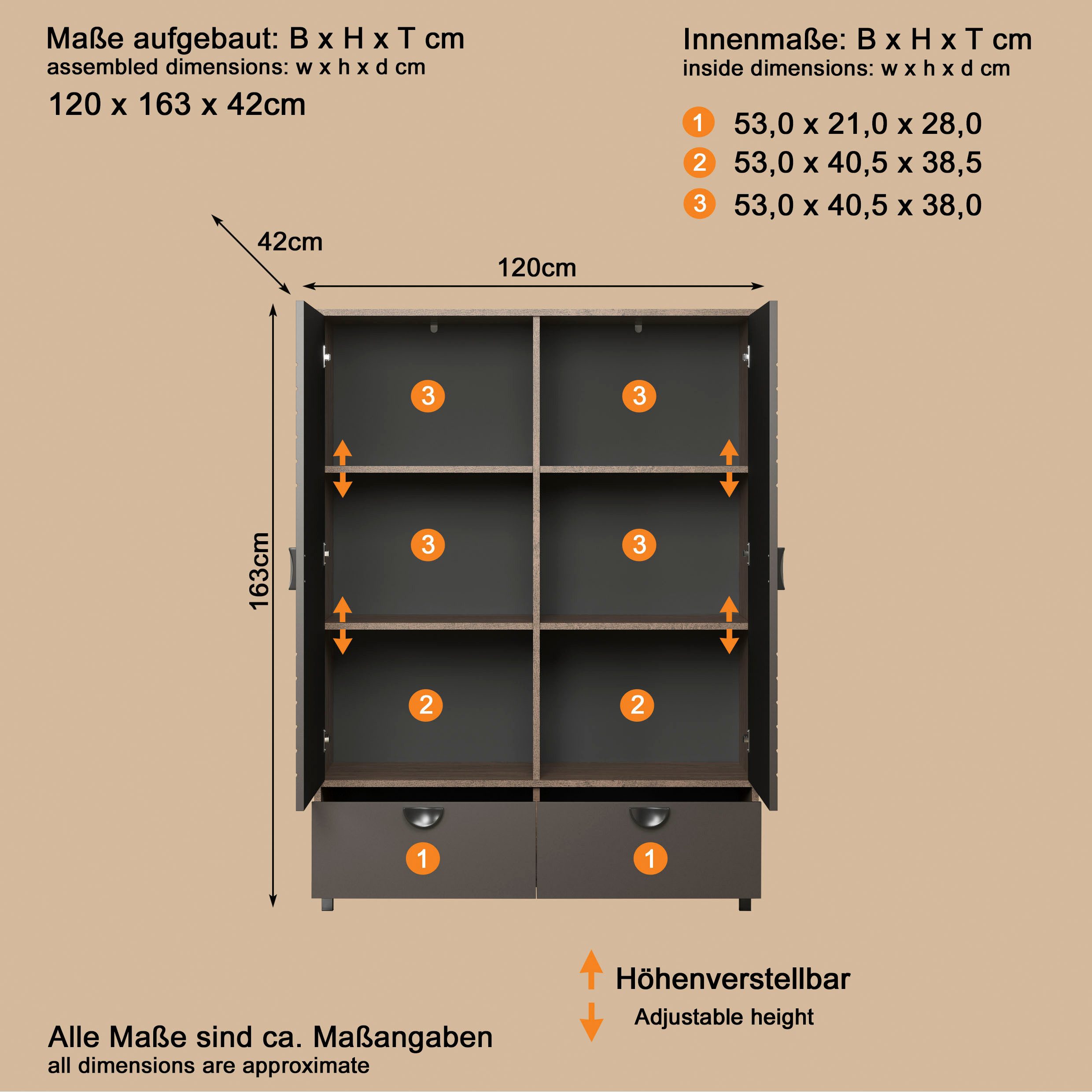 INOSIGN Highboard Fusion Opbergkast met bijzonder cirkelpatroon - (B/D/H) 120/42/163 cm (1 stuk)