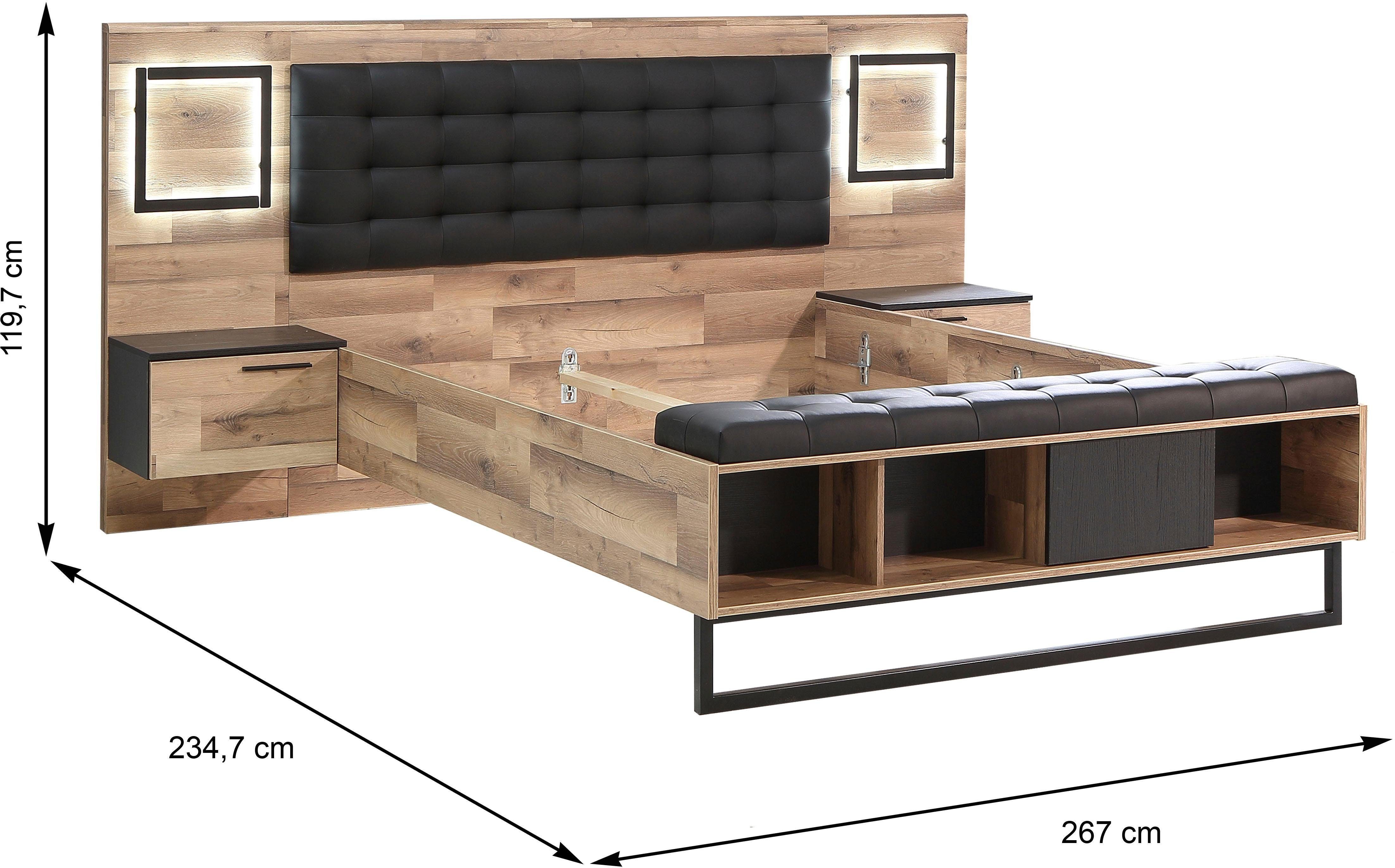 FORTE Ledikant Sirius Crown met ledverlichting en bekleed hoofdbord