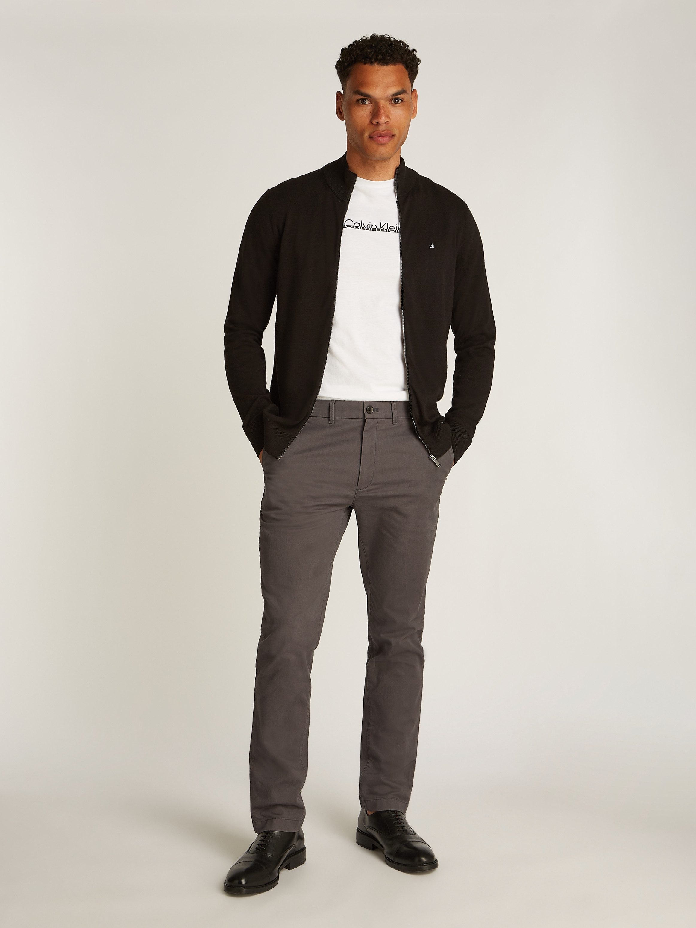 Calvin Klein Trui met staande kraag COTTON SILK BLEND ZIP JACKET