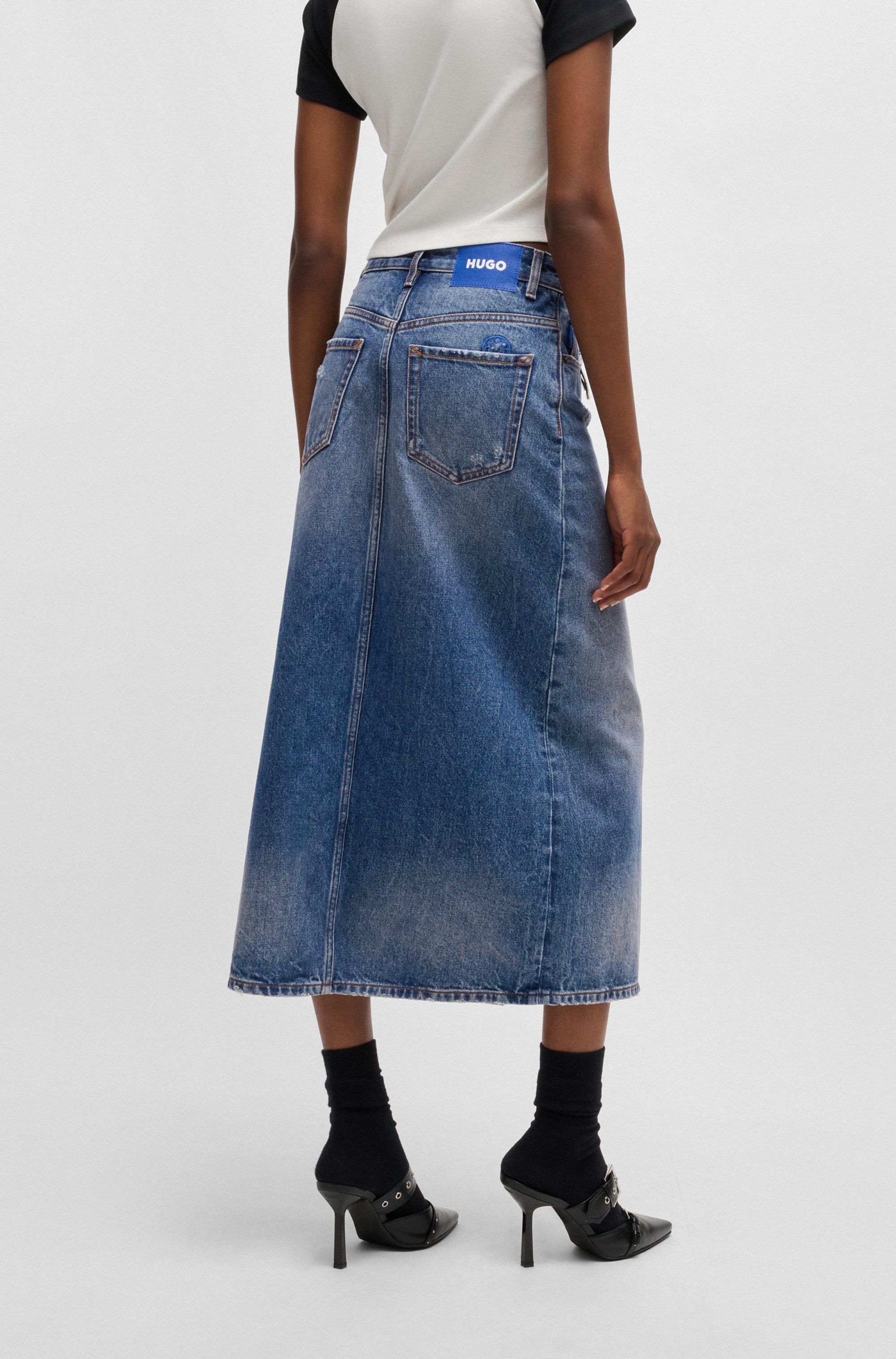 HUGO Blue Midirok Gebana Authentic washed met kleine destroyed-effecten