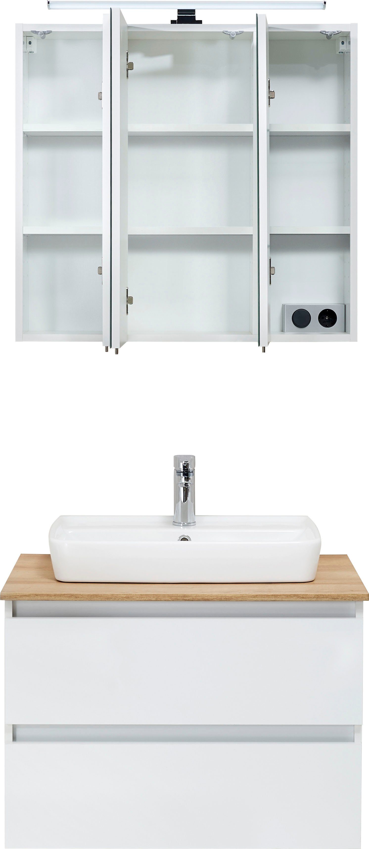Saphir Badkamerserie Quickset 360 2-delig, keramische opzetwasbak met LED-spiegelkast (2-delig)
