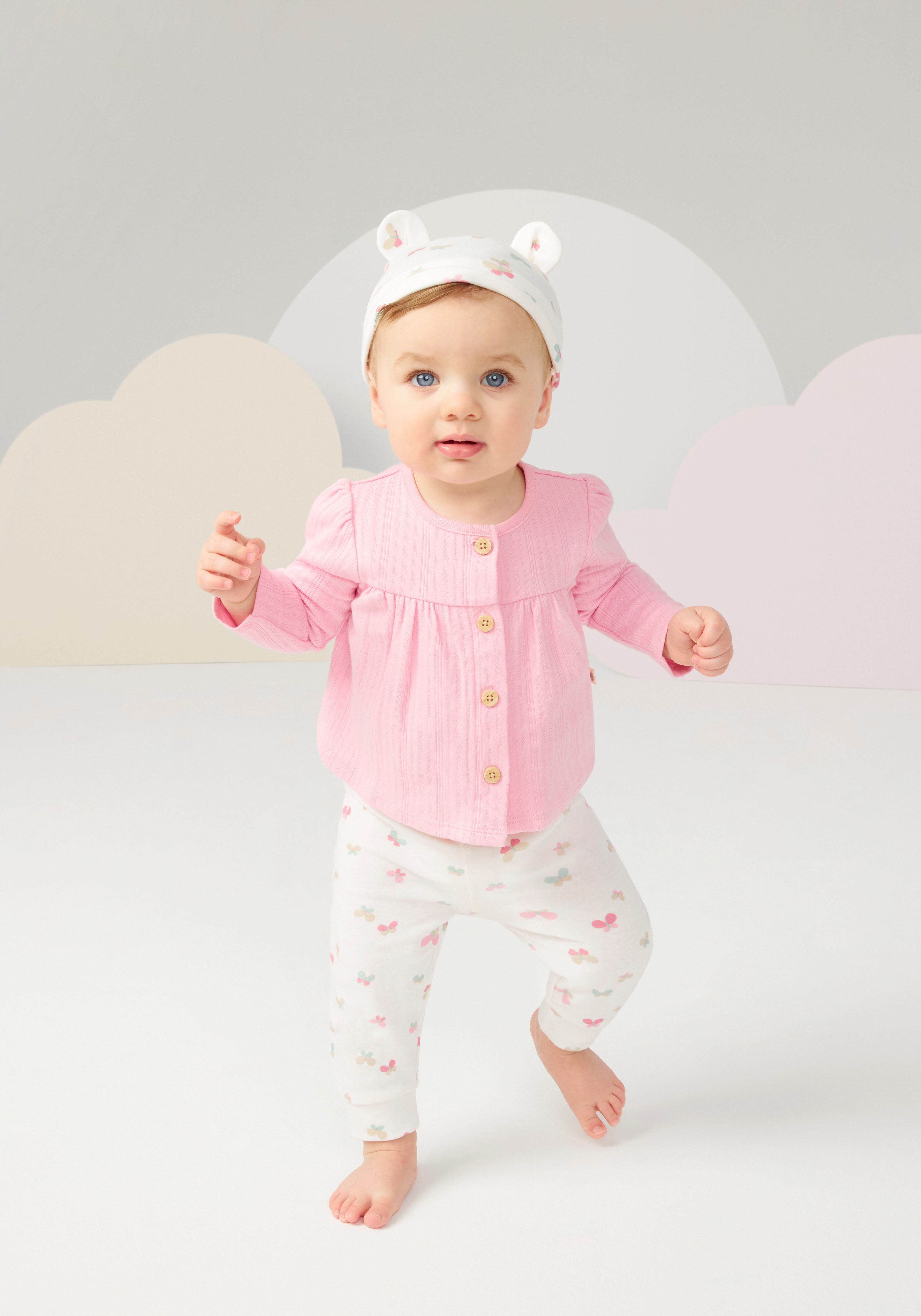 MUSTANG Shirt met lange mouwen en broek met vlinderprint (set, 3-delig)