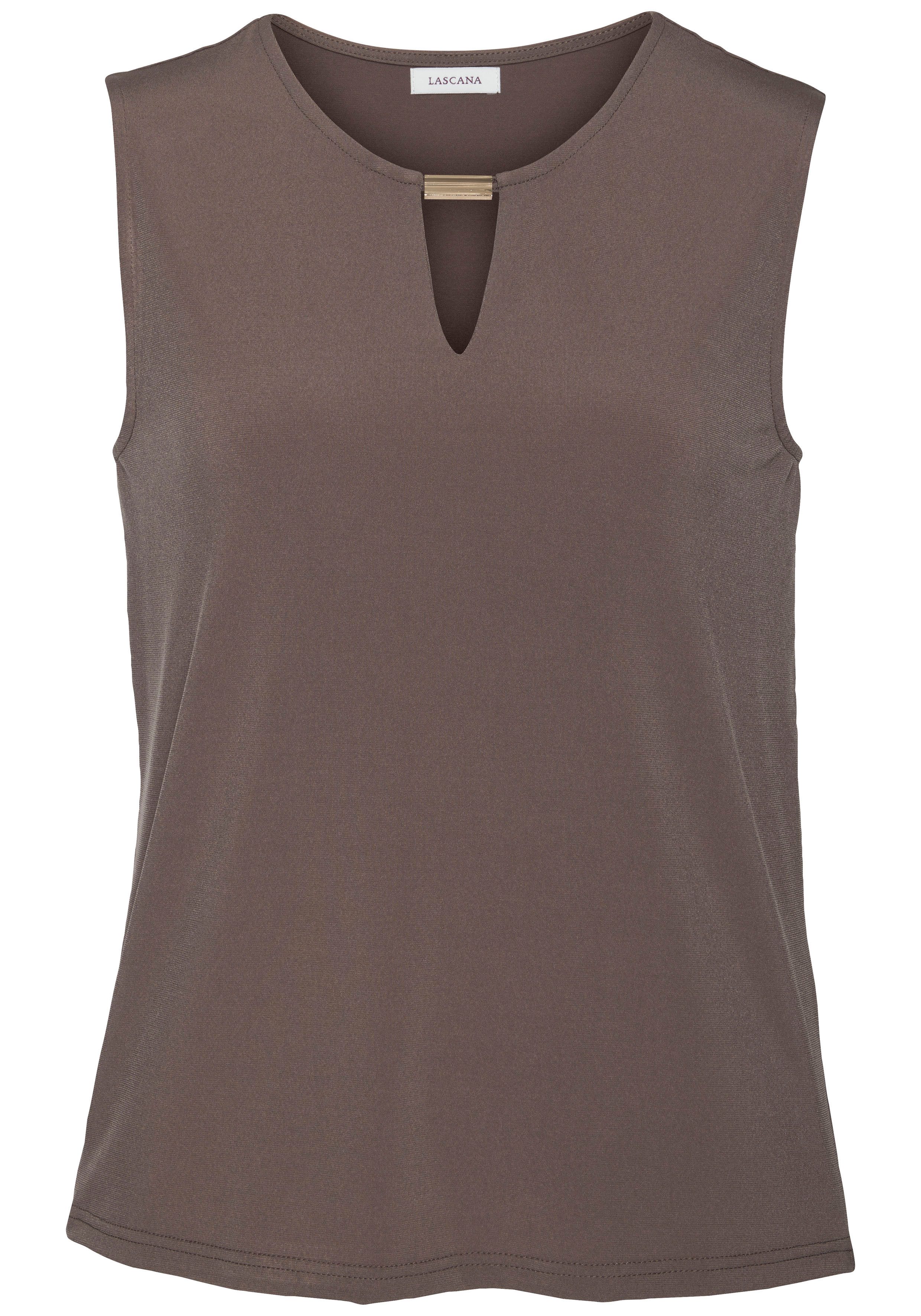 Lascana Tanktop van gladde jerseykwaliteit met cut-out, elegant zomertop, kreukvrij