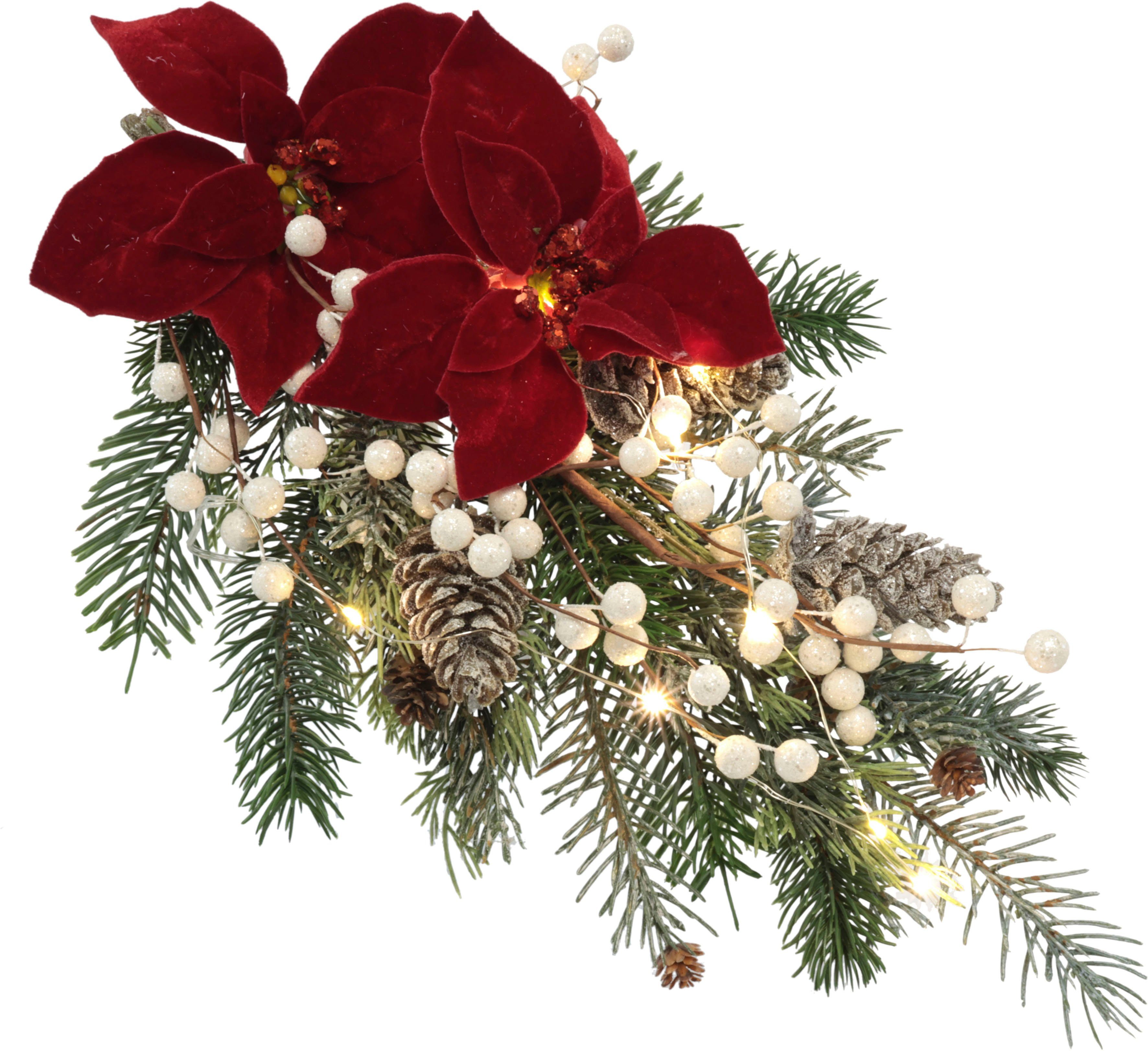 I.GE.A. Winterse kunstplant Arrangement, poinsettia met LED verlichting, kerstdecoratie(1 stuk)