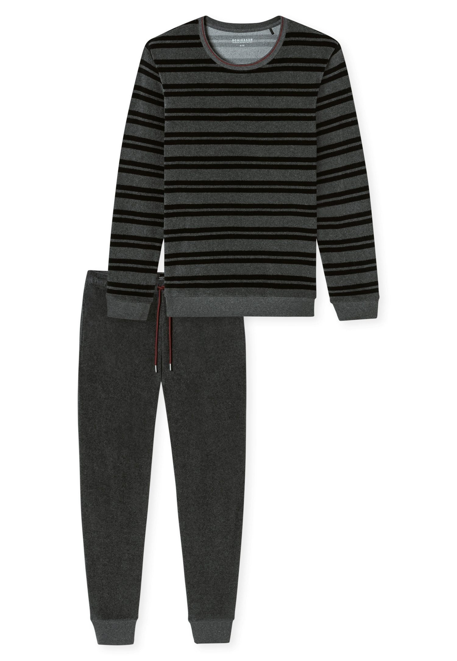 Schiesser Pyjama Casual Nightwear Ronde hals, strikband, verwarmend, badstof, lange mouw (2-delig)