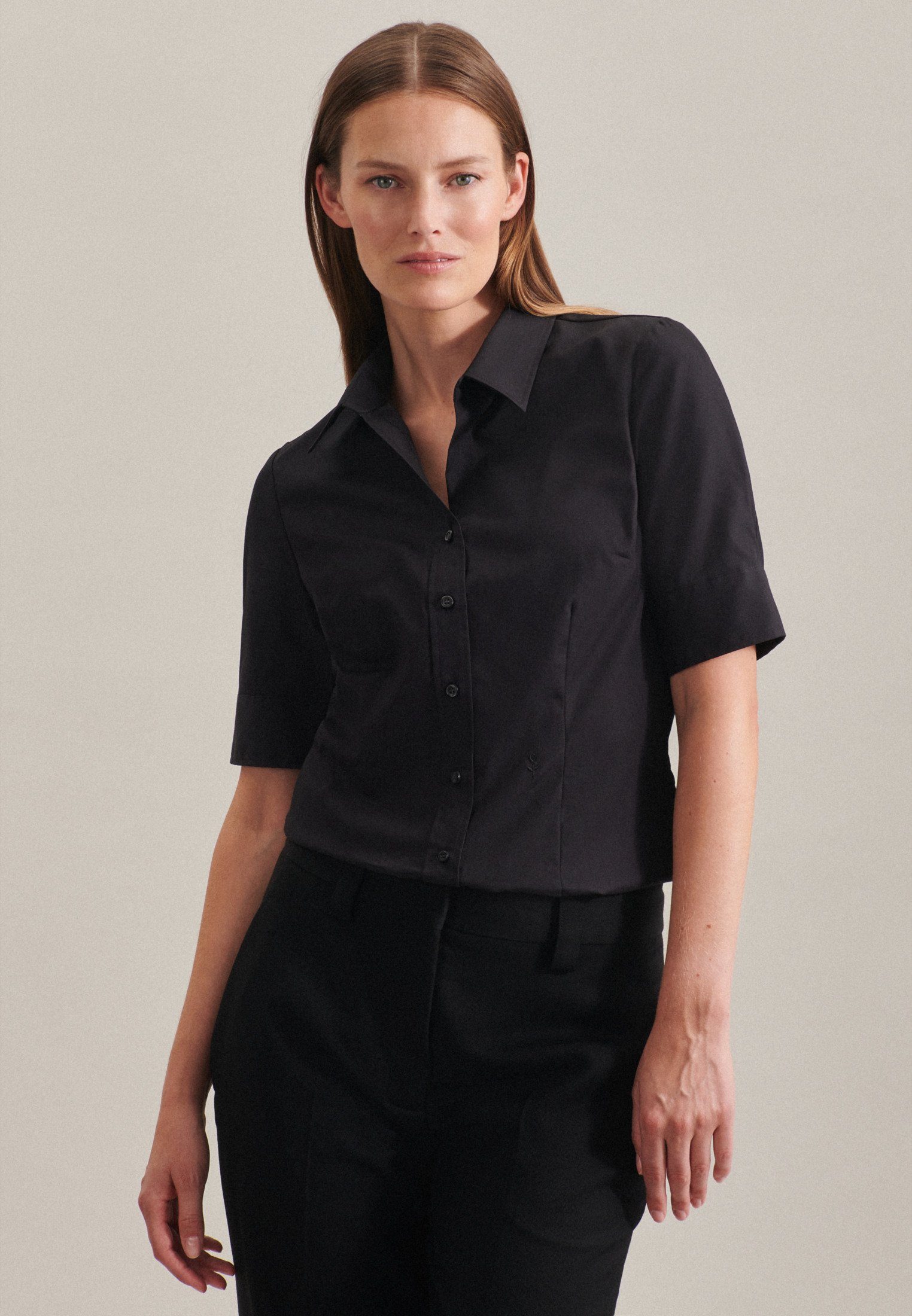 seidensticker Overhemdblouse Zwarte roos Korte mouwen kraag uni