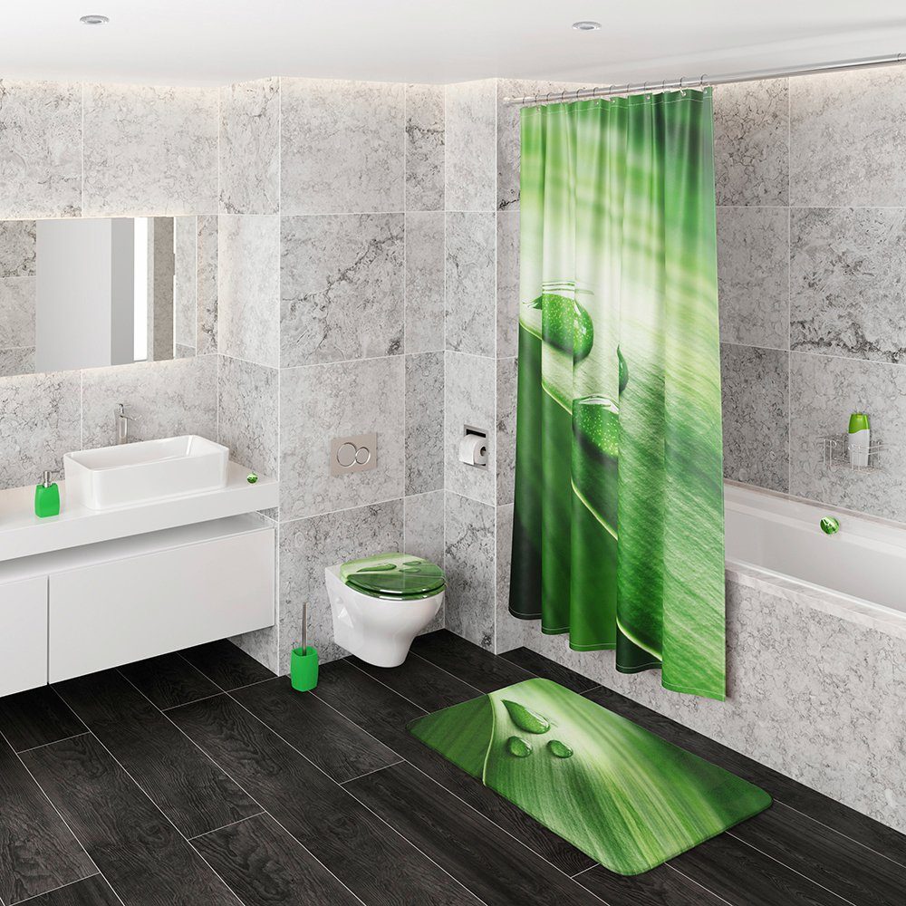 Sanilo Set badkameraccessoires Green Leaf bestaand uit toiletzitting, badmat en wastafelplug (complete set, 3-delig)