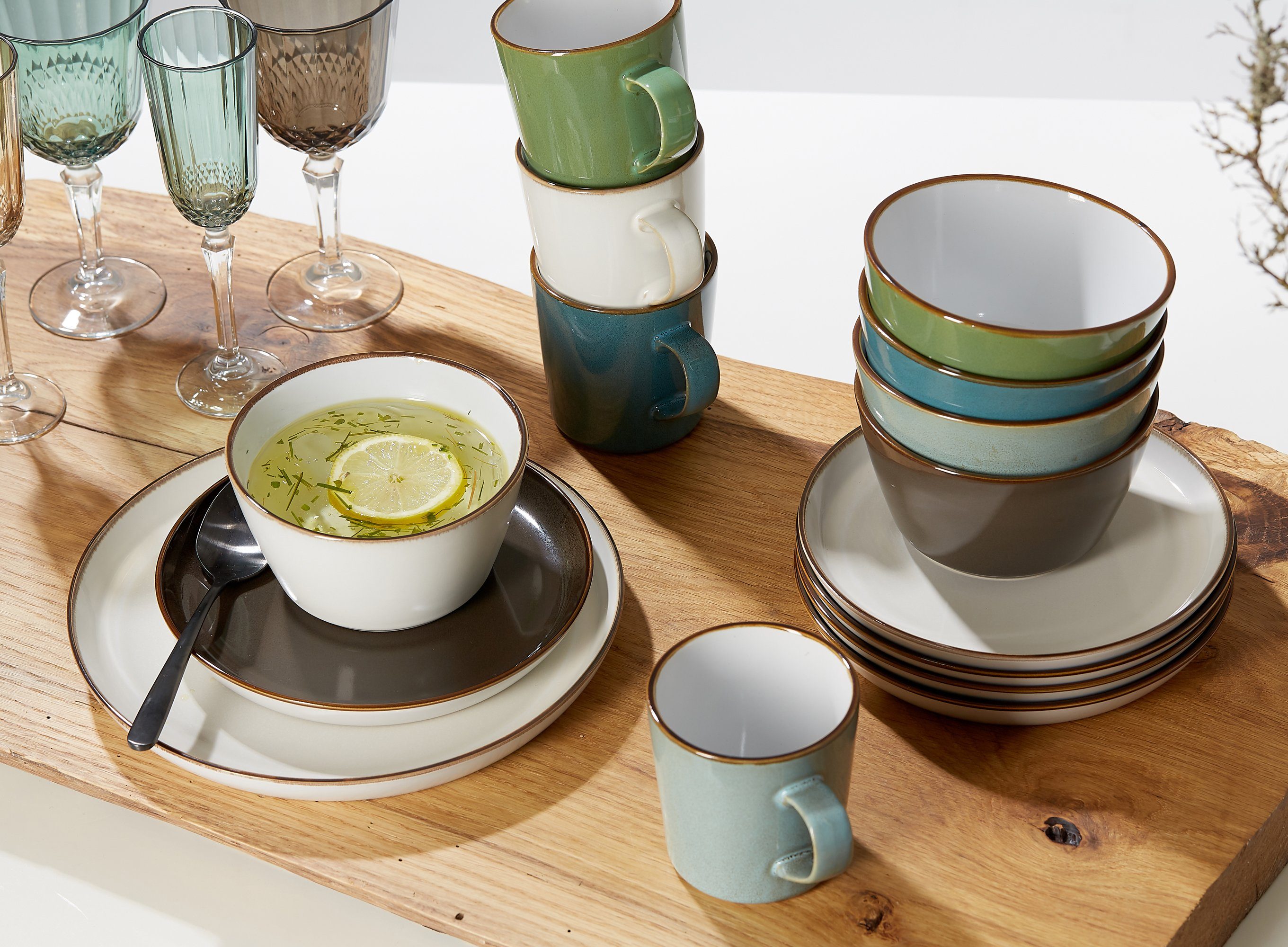 Ritzenhoff & Breker Combi-servies Serviesset, servies Visby, 16-delig, wit elk exemplaar is uniek, 16 delen, voor 4 personen (set, 16-delig)