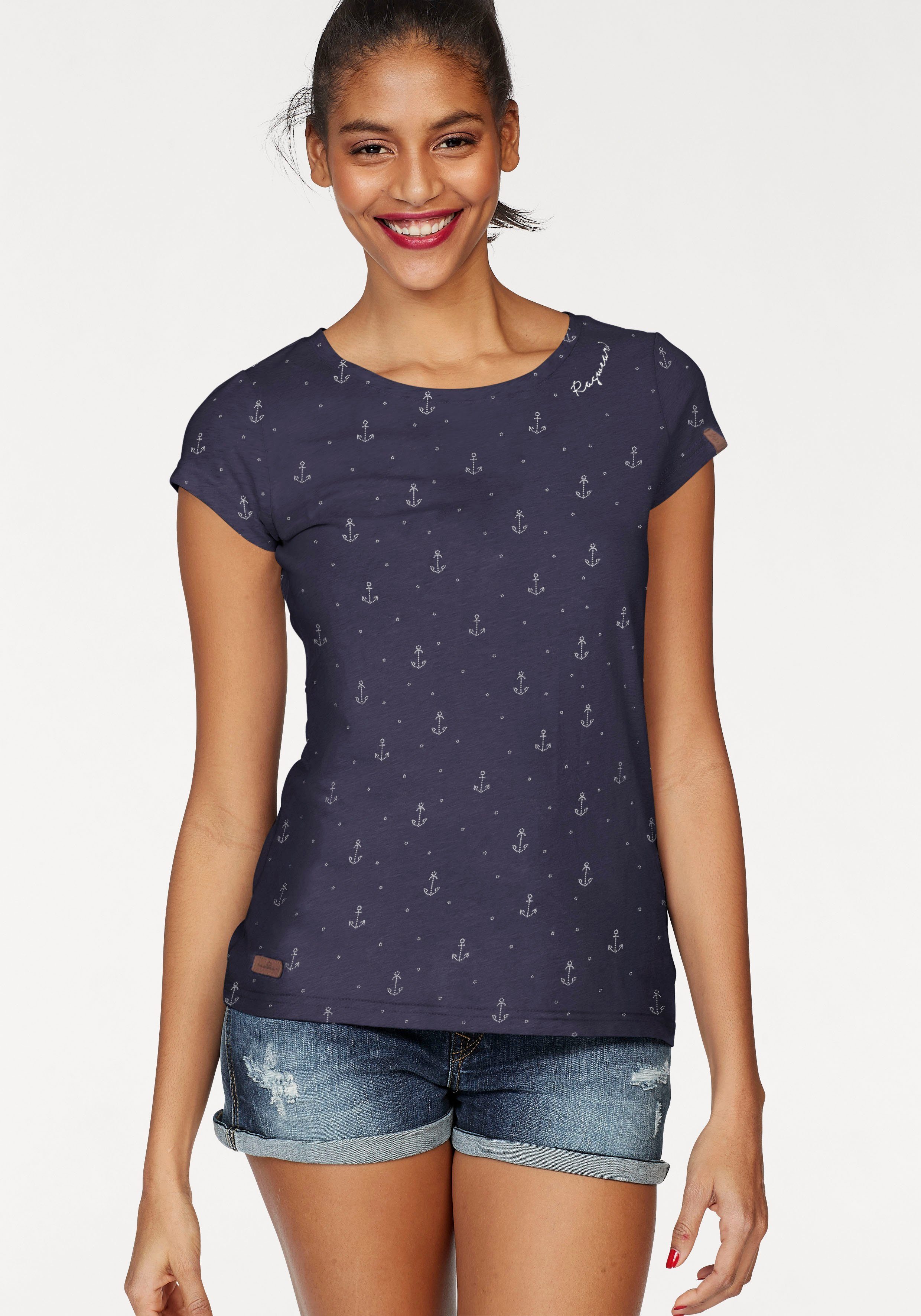 Ragwear T-shirt FLORAH A ORGANIC O met maritieme anker-print all-over