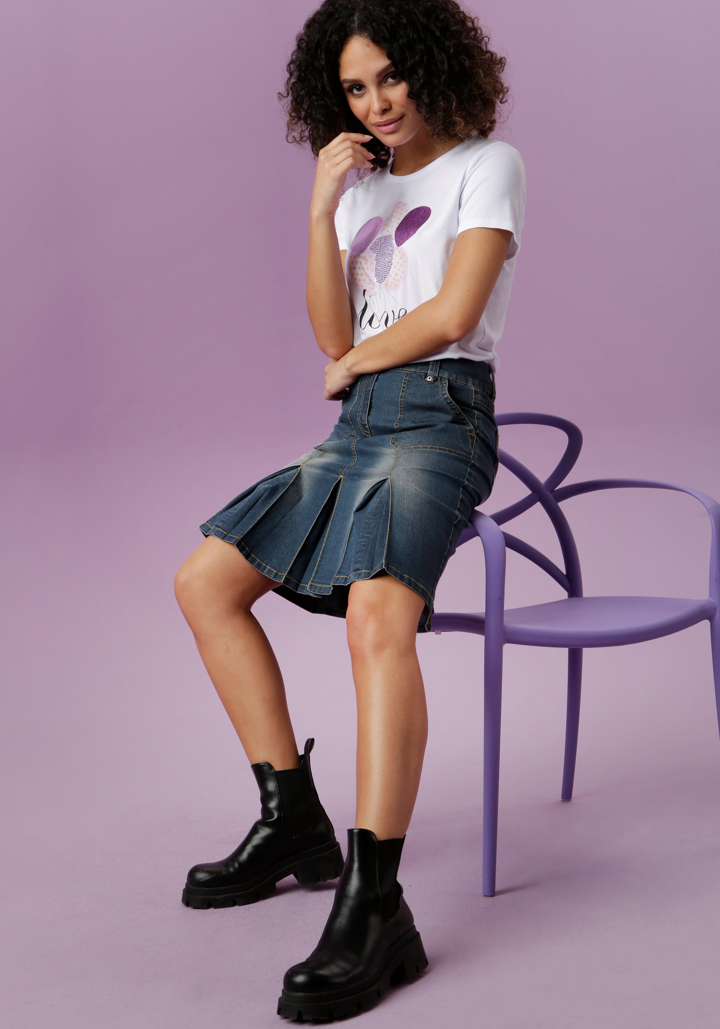 Aniston CASUAL Jeans rok met ingelegde plooien