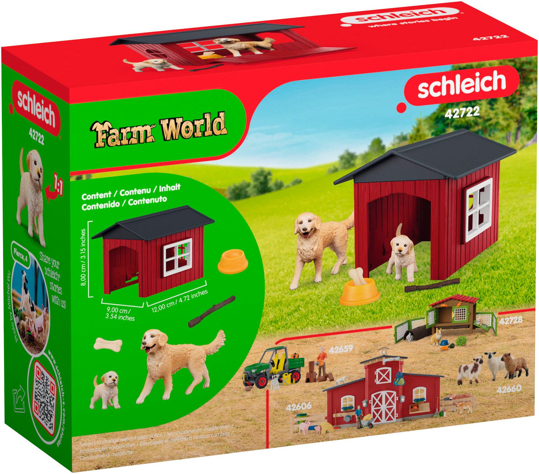 Schleich® Speelwereld FARM WORLD, Hundehütte mit Goldenretrievern (42722)