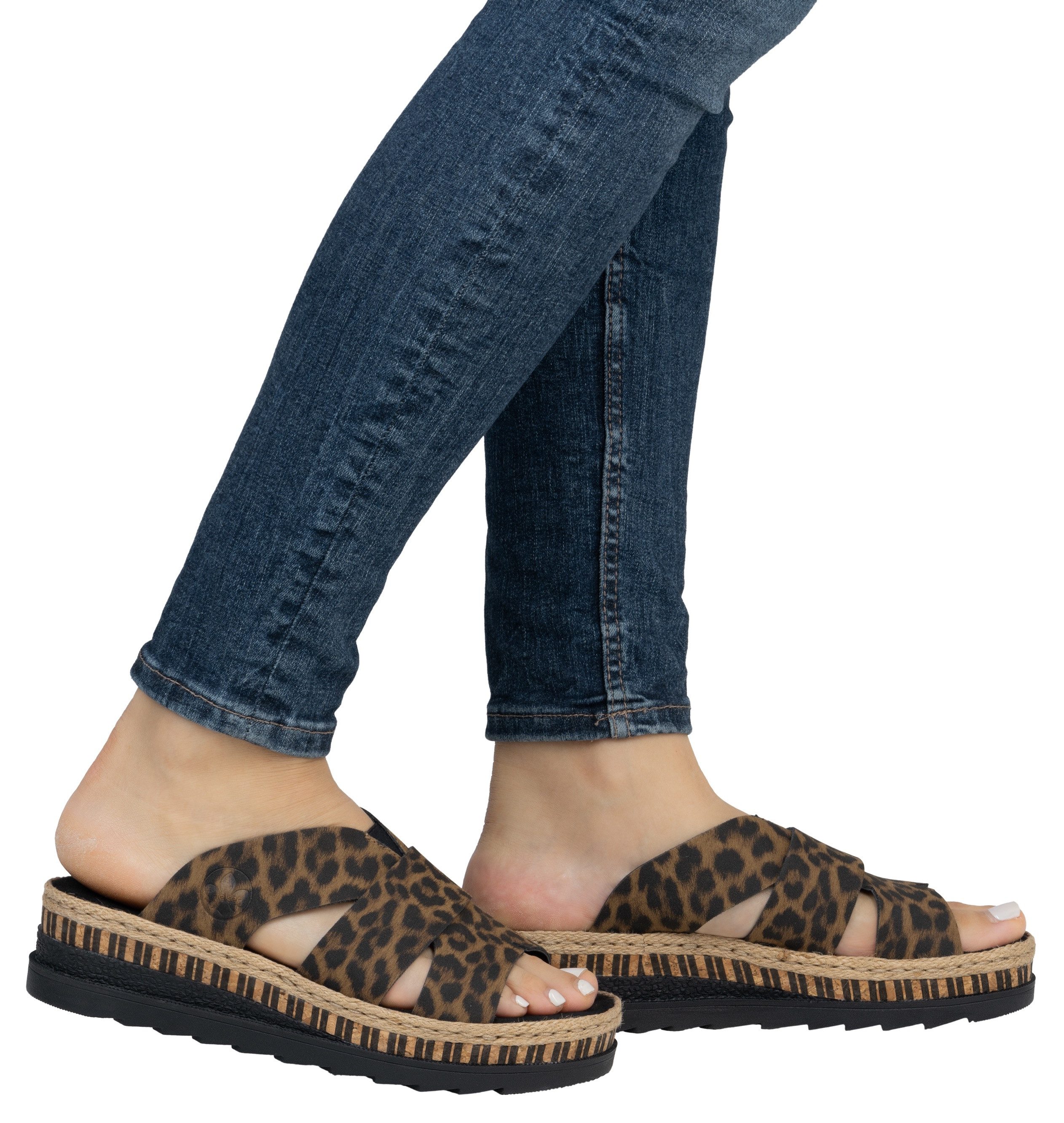 Rieker Slippers , sleehak, zomerschoen, slippers met jute omlijsting