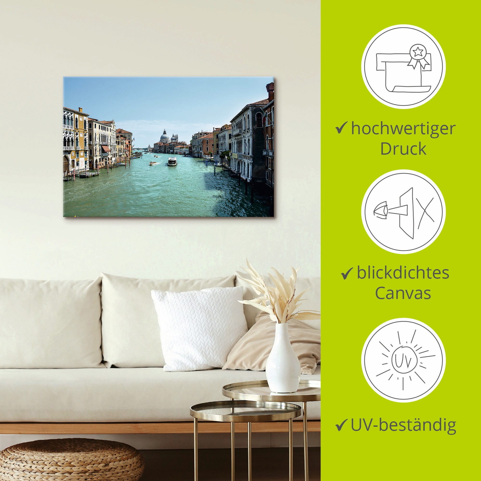 Artland Artprint op linnen Canale Grande Venetië bij zonneschijn