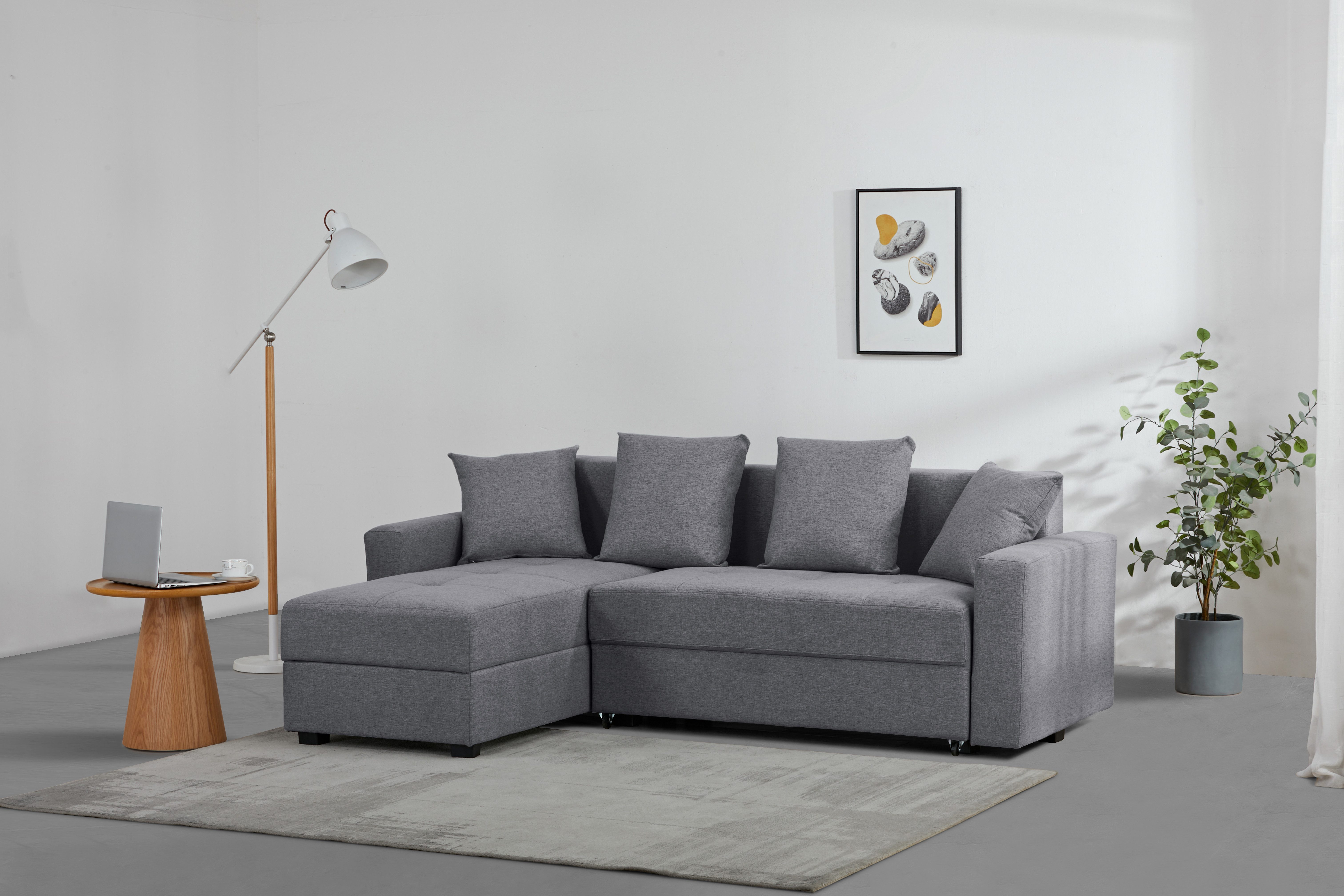 INOSIGN Hoekbank KILLAM, 217 cm, L-vorm, met slaapfunctie en bedlade Recamière rechts / links monteerbaar, in cord en geweven stof
