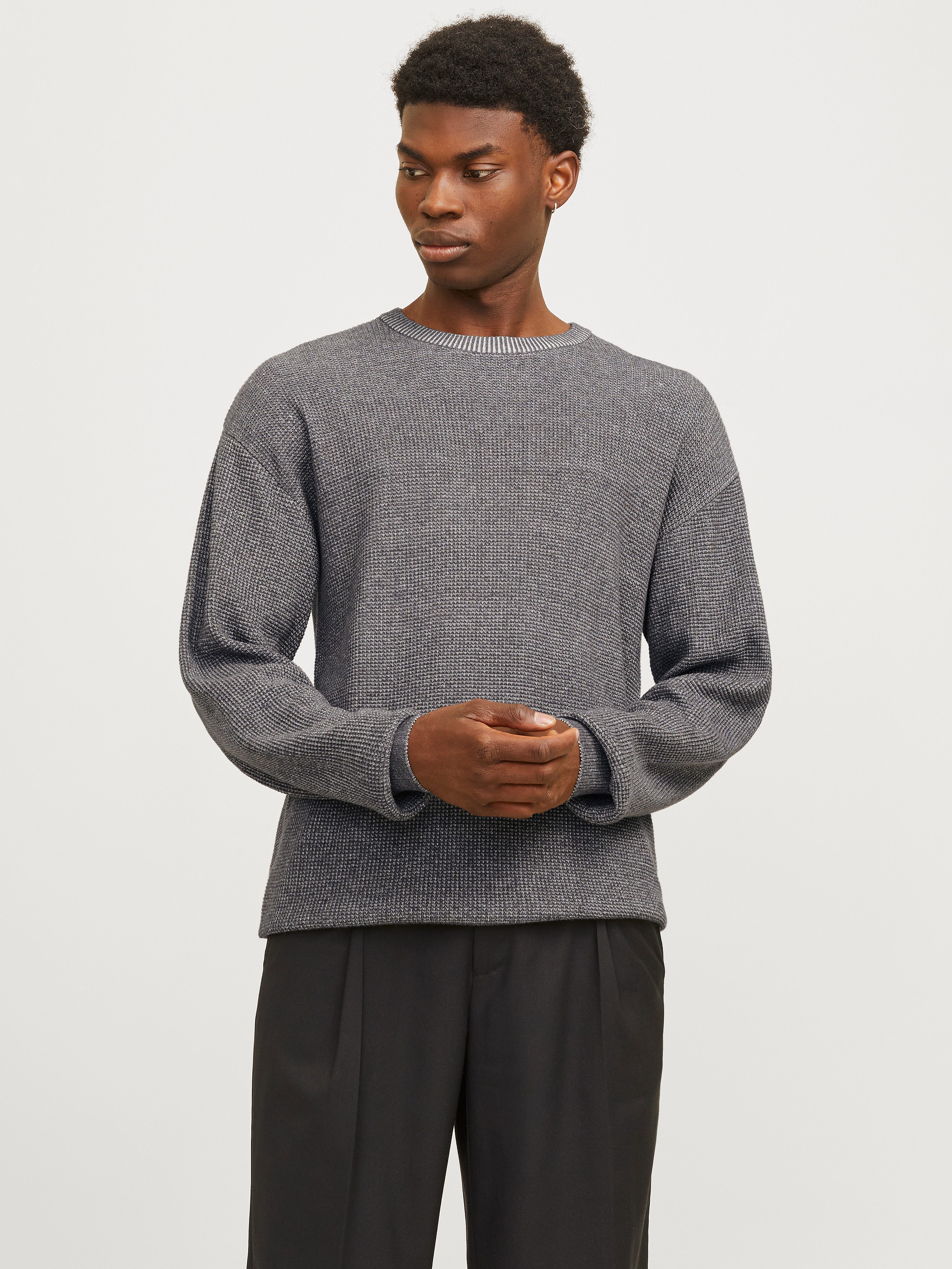 Jack & Jones Gebreide trui JJWALTER KNIT RELAXED CREW NECK heren pullovers maat L grijs