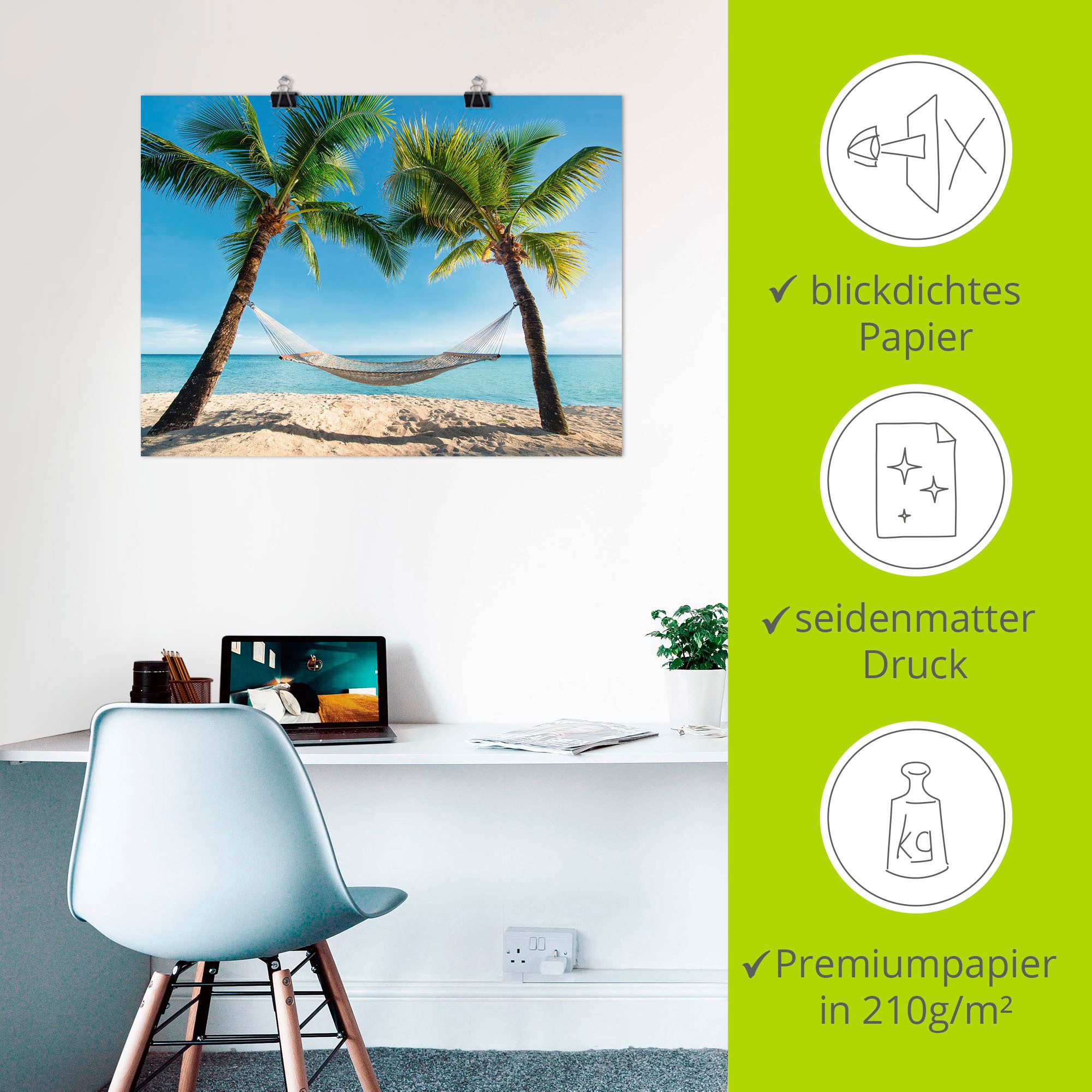 Artland Artprint Palmenstrand Caribic met hangmat als artprint op linnen, poster, muursticker in verschillende maten