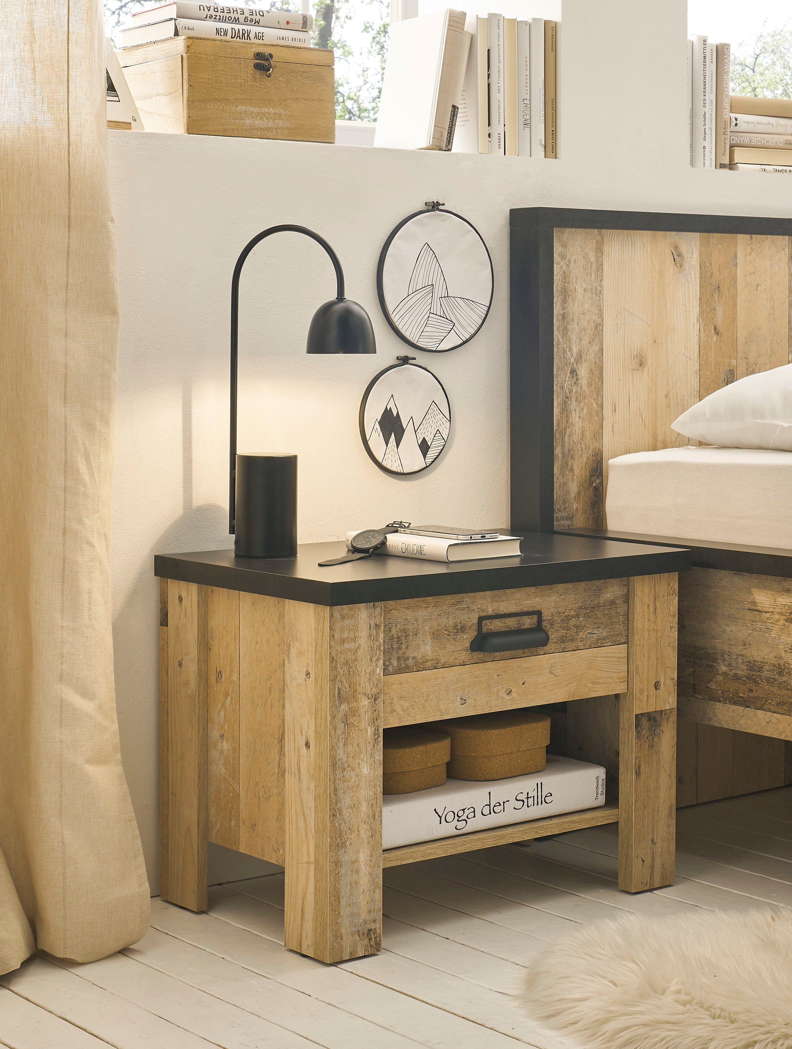 Home affaire Nachtkastje Sherwood met metalen apotheker hangreep, soft-close lade, breedte 60 cm