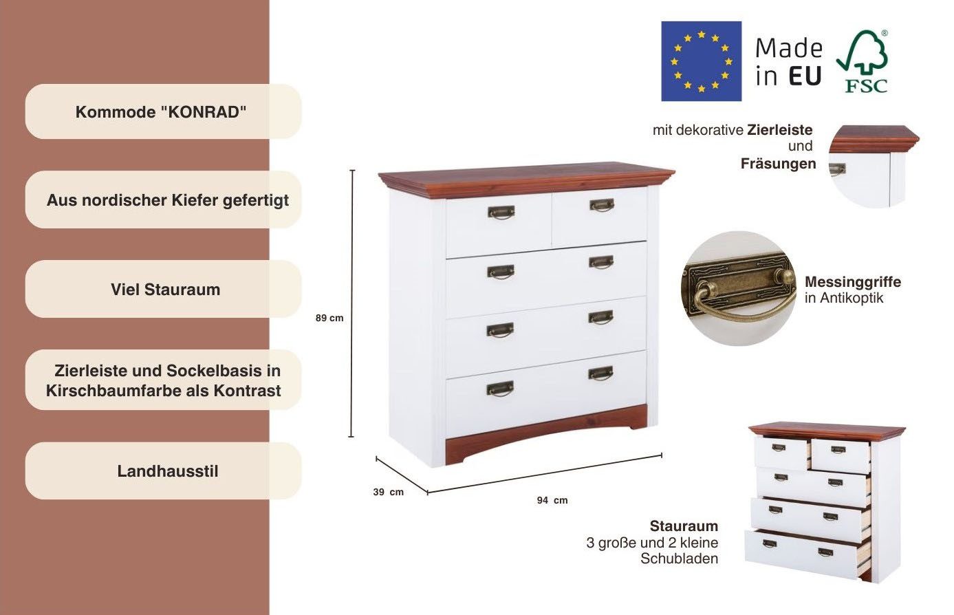 Home affaire Ladekast Konrad Breedte 94 cm, van massief, FSC®-gecertificeerd dennenhout