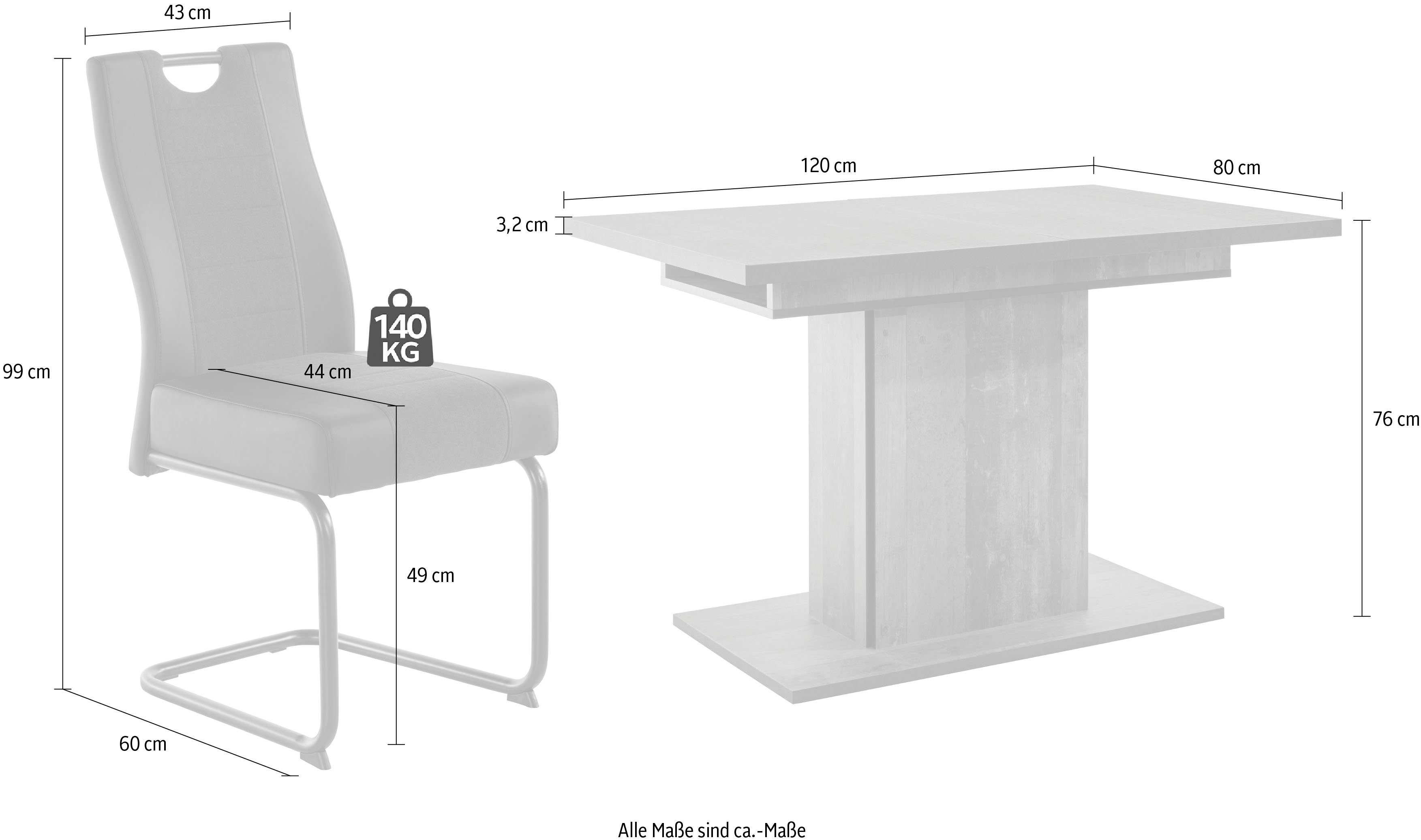 HELA Eethoek bestaand uit 4x stoel erika & 1x tafel ariana uittrekbaar (set, 5-delig)