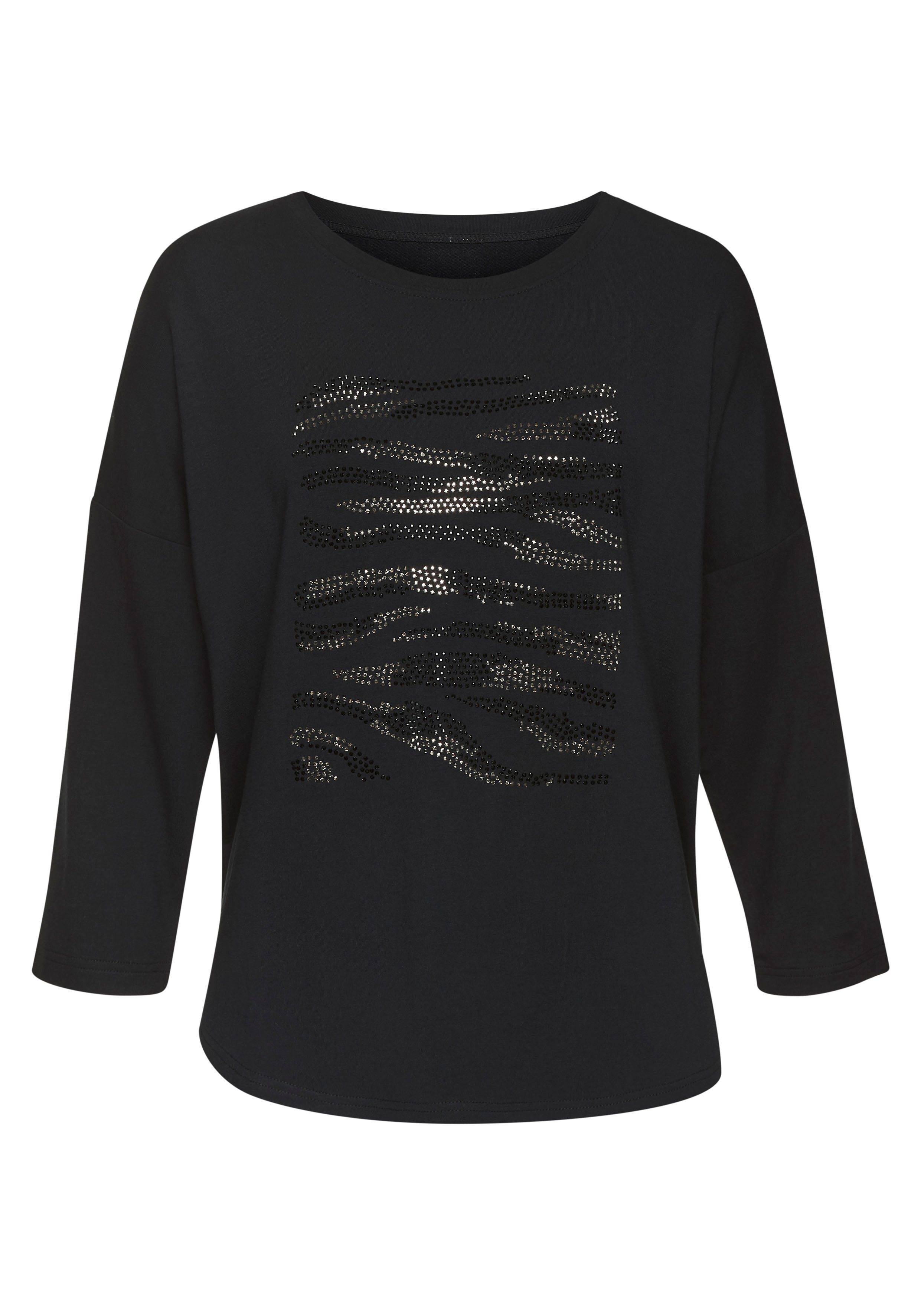 Lascana Shirt met 3/4 mouwen Met strass-dessin van hoogwaardige french terry-kwaliteit van viscose