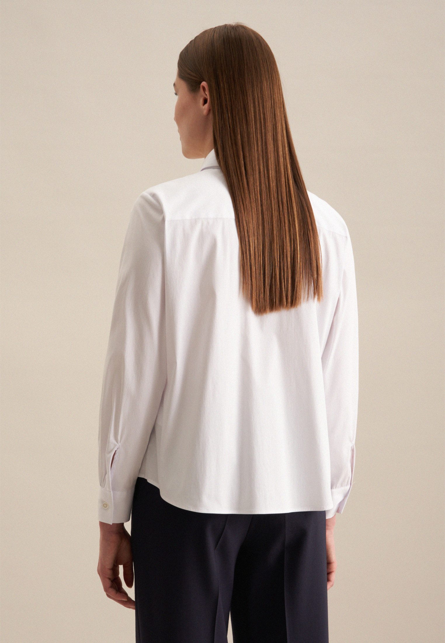 seidensticker Blouse met kraagstrik Zwarte roos Lange mouwen kraag uni
