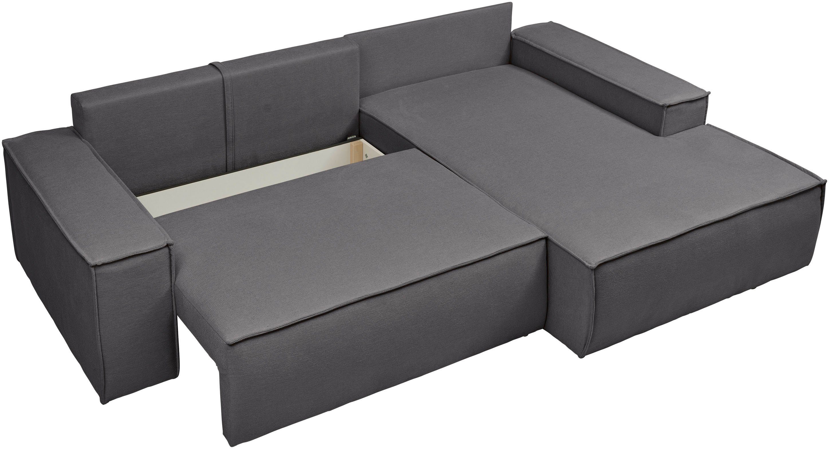 andas Hoekbank Finnley slaapbank 267 cm in Bouclé, fijne structuur en cord, L-vorm