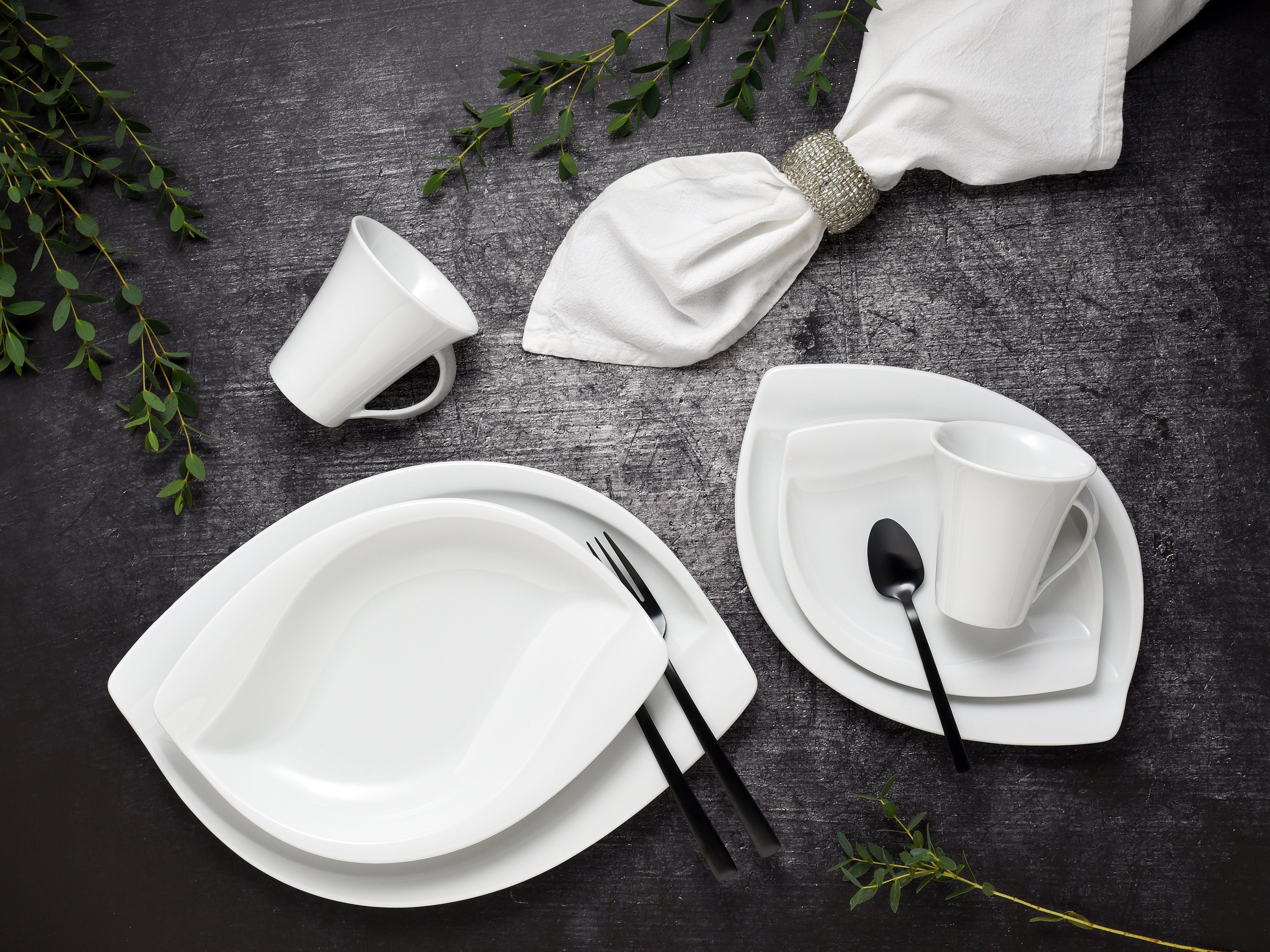 CreaTable Combi-servies Servies-set ACACIA Servies, wit, opvallend model, 30 delen, voor 6 personen (set, 30-delig)