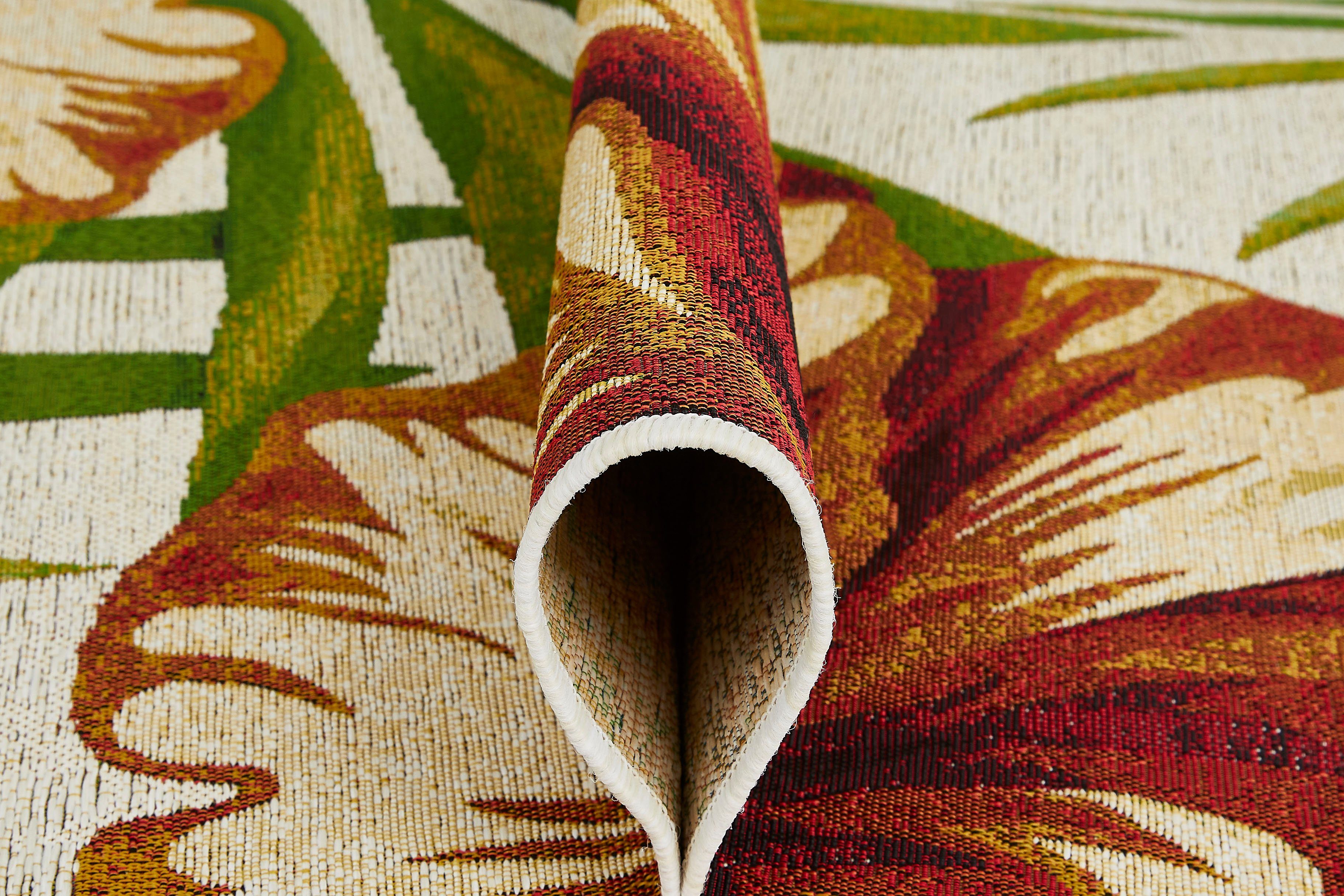 LUXOR living Vloerkleed Panama bloem, Made in Belgium Vlakweefsel, modern ontwerp, motief bloemen, geschikt voor binnen en buiten