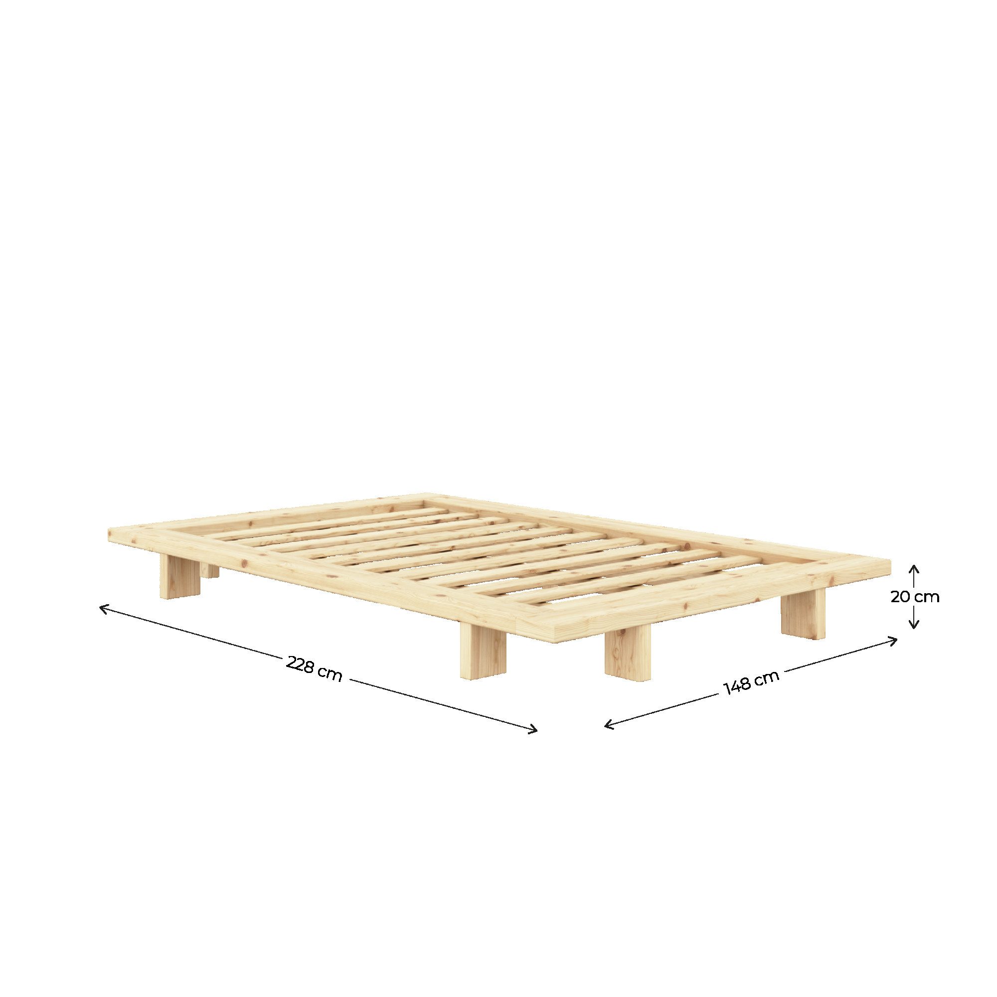 Karup Bedframe JAPAN BED grondbed, houten frame, futonbed, jeugdbed, houten bed Massief houten bed met lattenbodem, massief grenen, bed zonder hoofdeinde