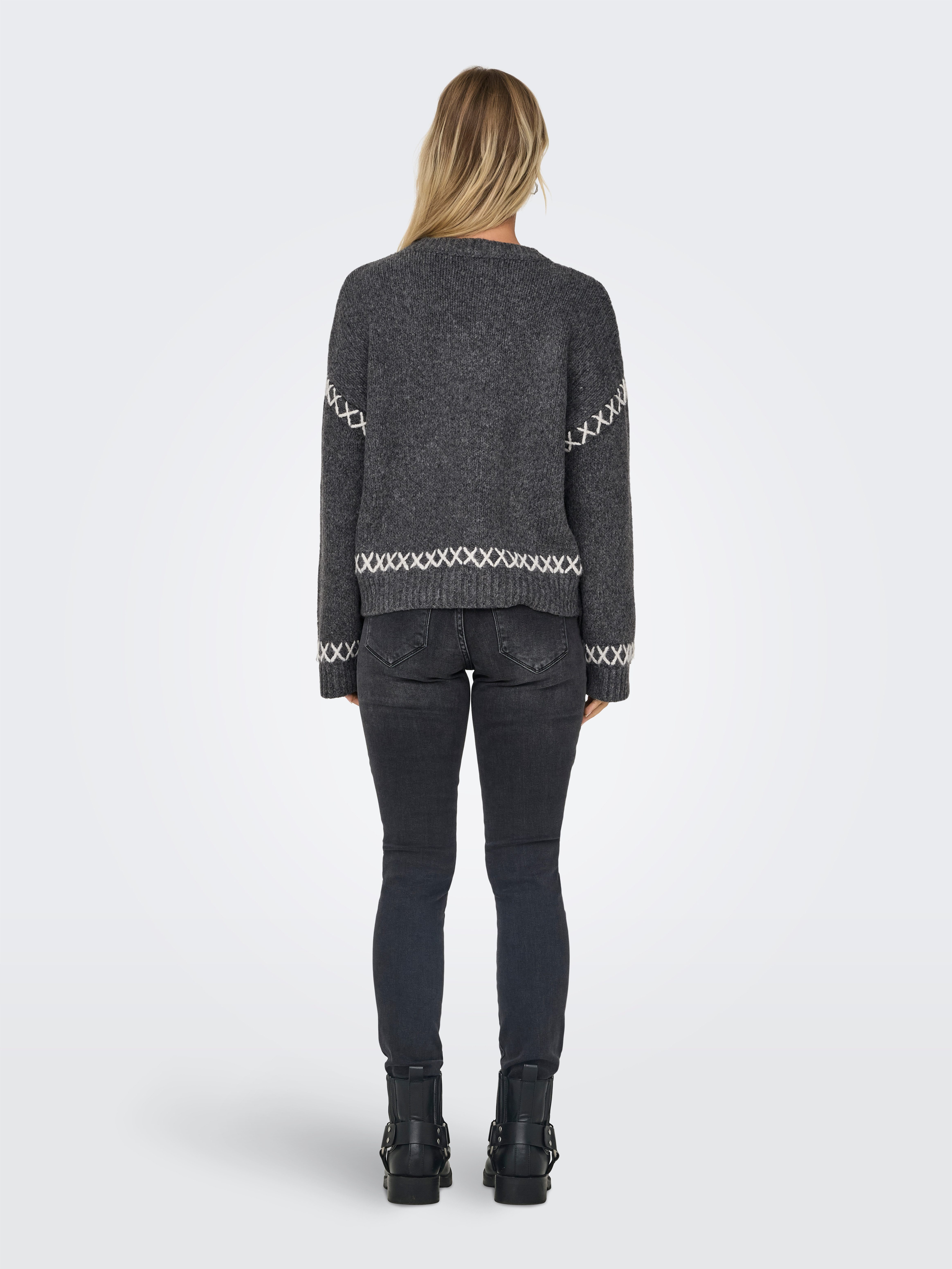 Only Trui met ronde hals ONLAMANDA LIFE LS O-NECK DETAIL CC KNT