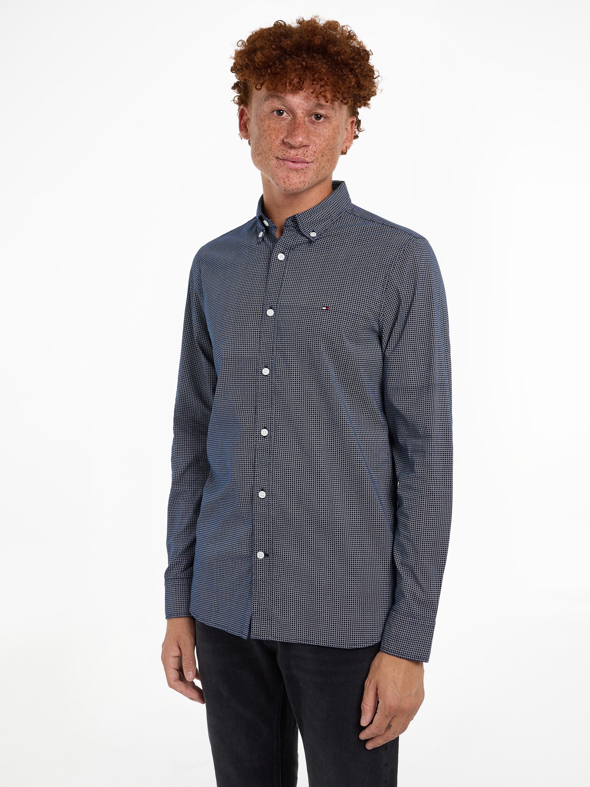 Tommy Hilfiger Businessoverhemd FLEX MICRO FOULARD SF SHIRT Met minimal-print, button-down-kraag heren zakelijke overhemden maat XXL blauw
