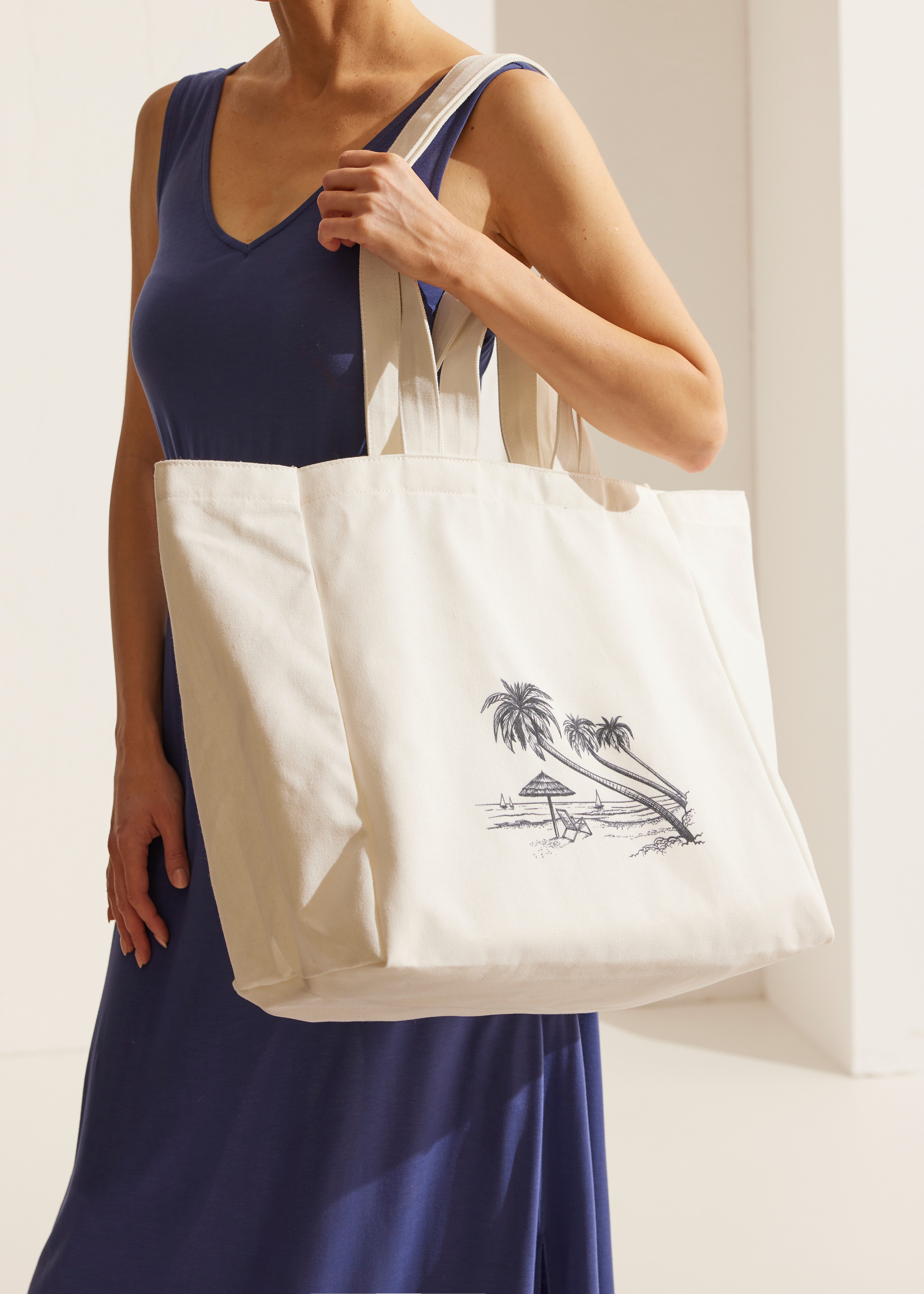 Vivance Shopper Strandtas Zomertas, schoudertas met palmboom motief VEGAN