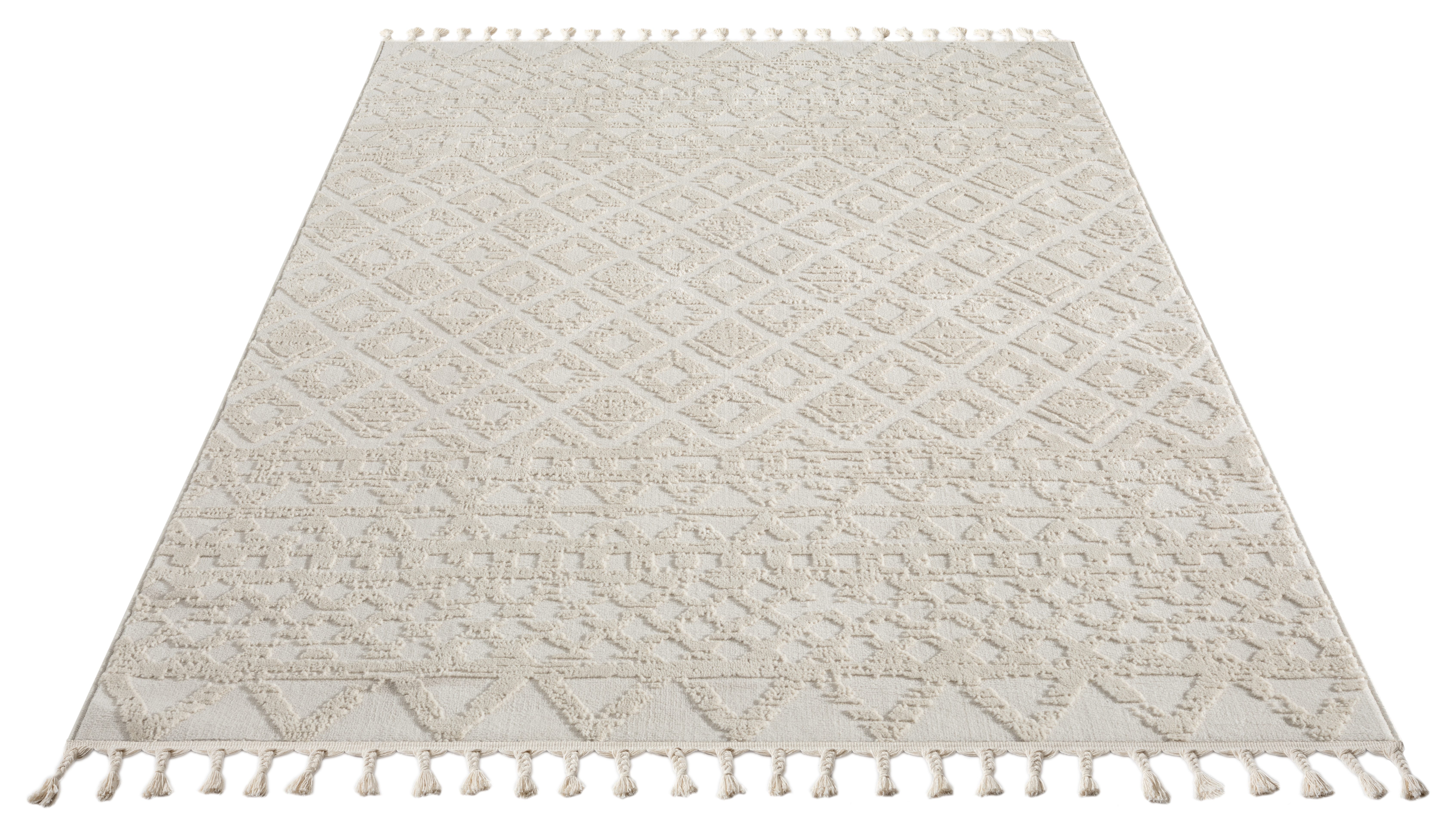 my home Vloerkleed Ribeyret met franjes, hoog-laag structuur, wol-look, boho-stijl, woonkamer