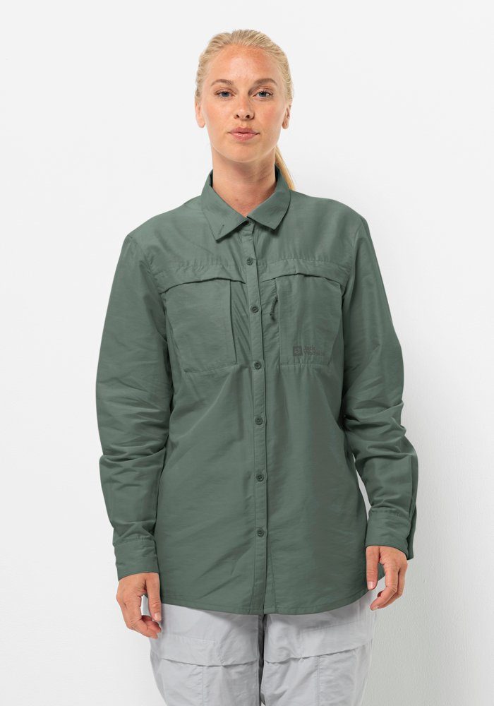 Jack Wolfskin Barrier L S Shirt Women Blouse met bescherming tegen muggen Dames XL hedge green hedge green