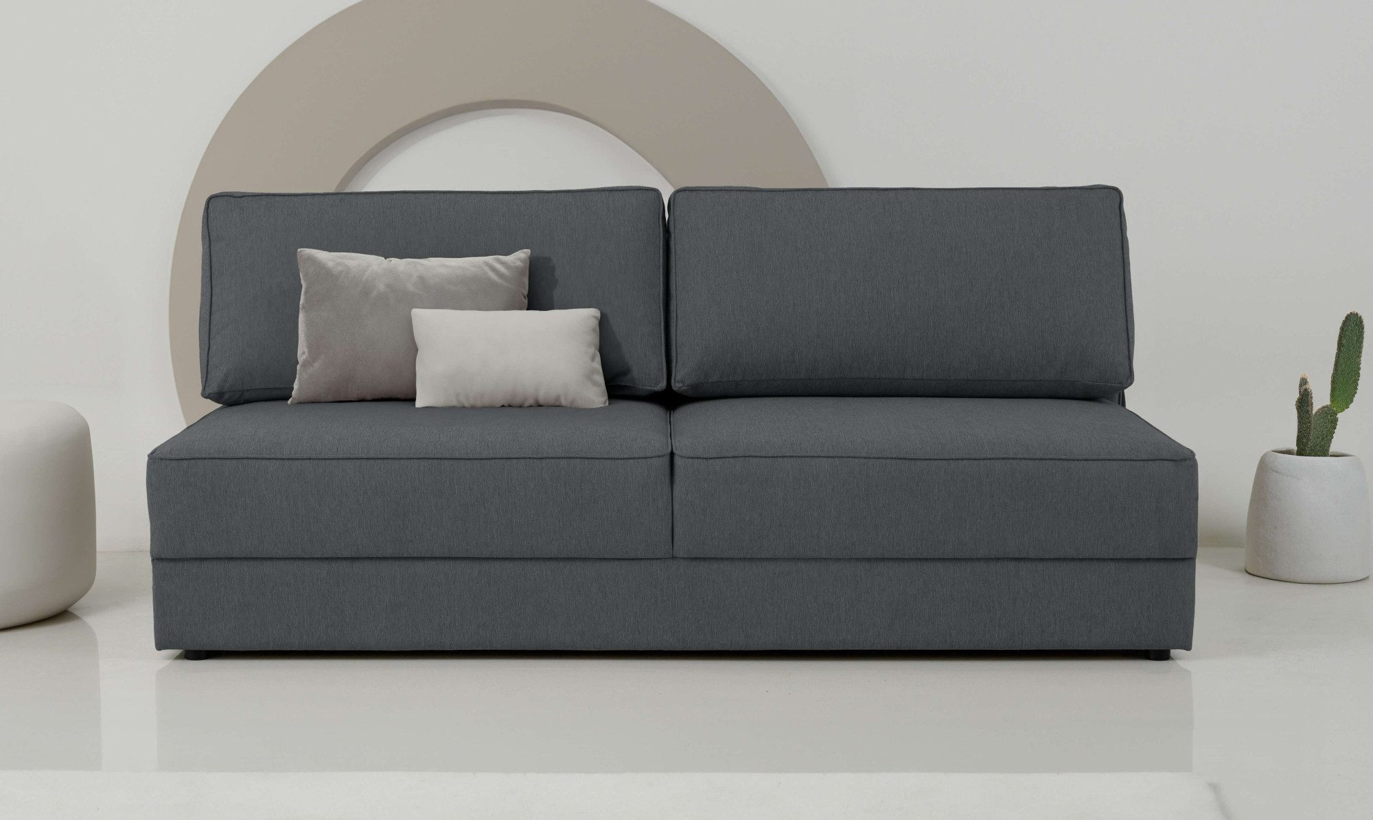 INOSIGN Slaapbank Simonton 3-zits, Breedte 202 cm Ligoppervlak 202x146 cm, incl. bedlade, zachte structuurstof grijs, slaapbanken