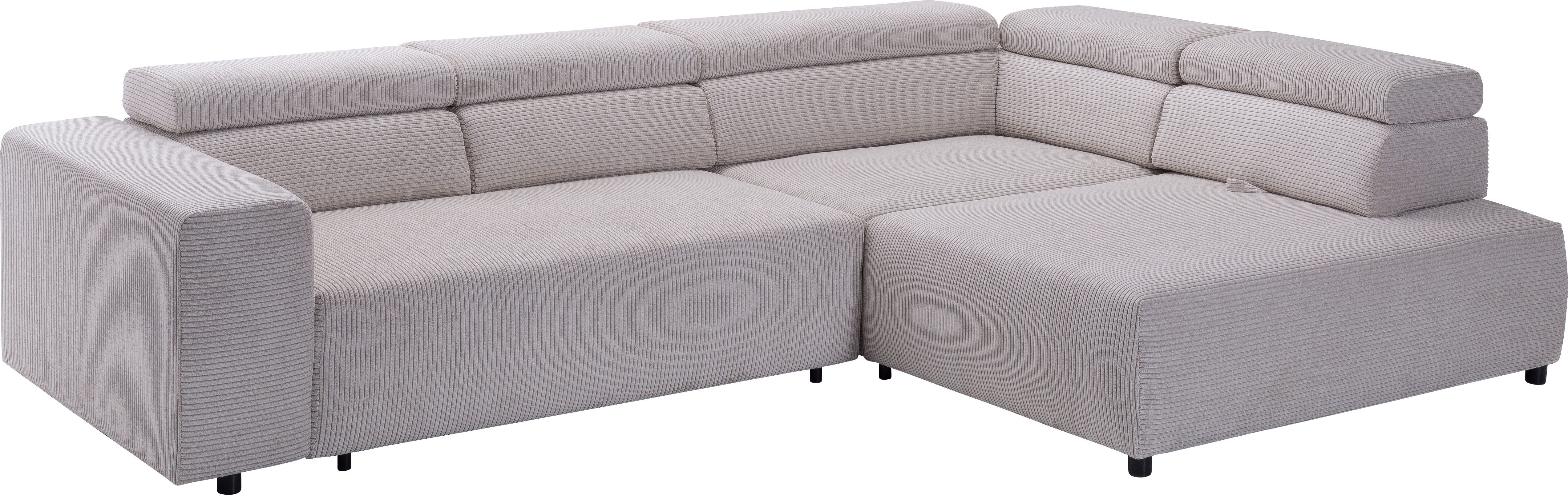 exxpo - sofa fashion Hoekbank VITTORIO mit Komfortfunktionen, bequem und modern, Cord, L-Form incl. hoofdsteun- en zitdiepteverstelling, optioneel met