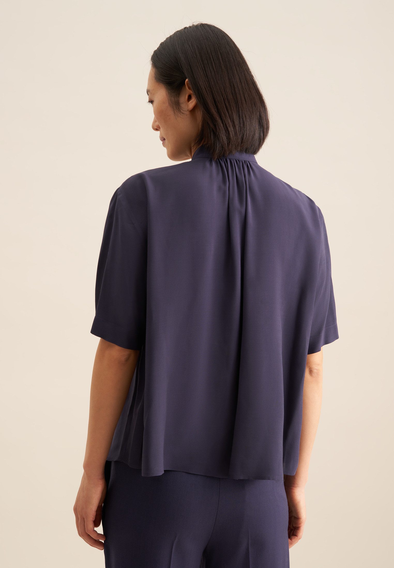 seidensticker Shirtblouse Zwarte roos Korte mouwen ronde hals uni
