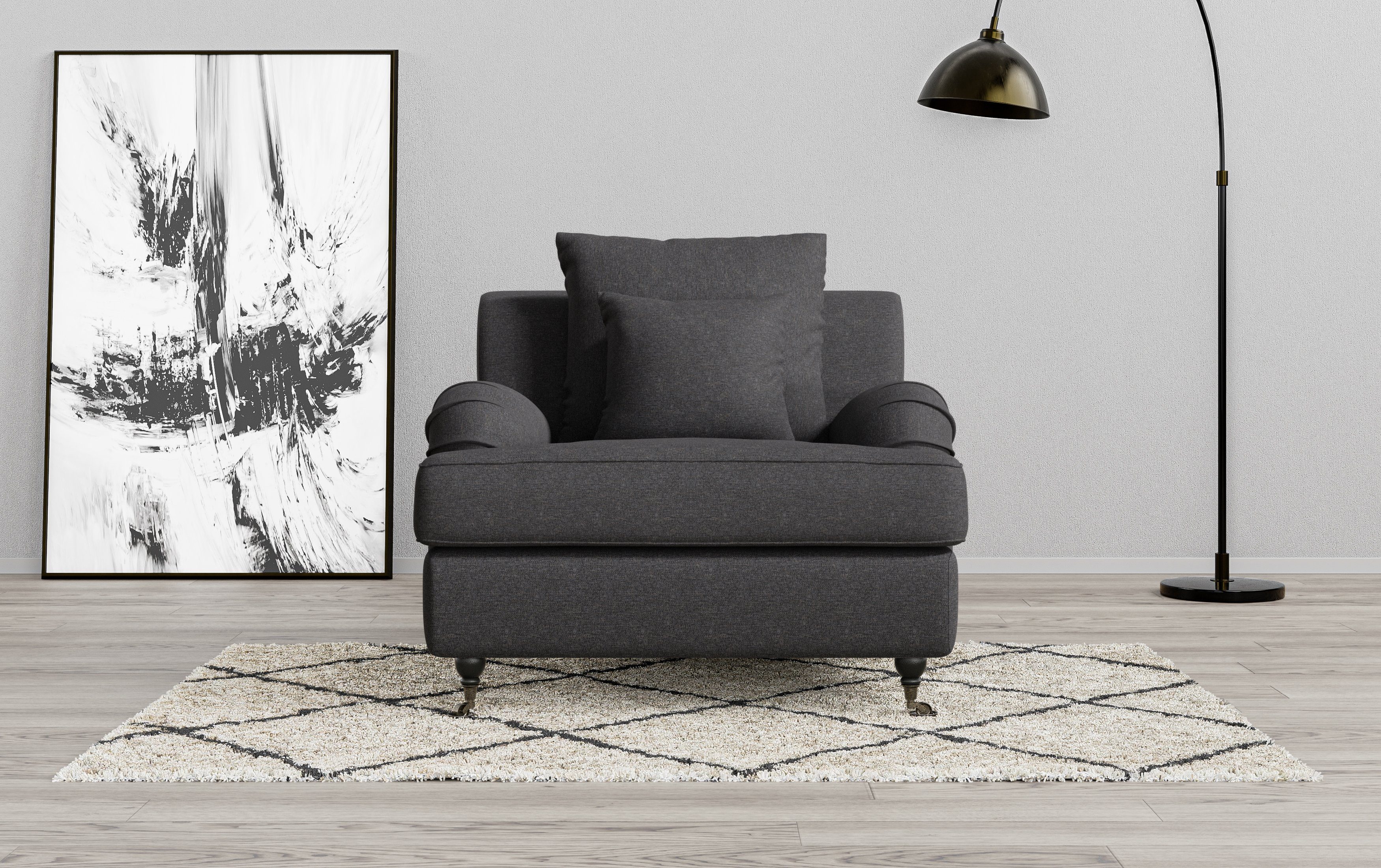 Guido Maria Kretschmer Home&Living Fauteuil NORIN twee soorten poten: voor - wieltjes, aan de achterkant - houten poten fauteuils grijs