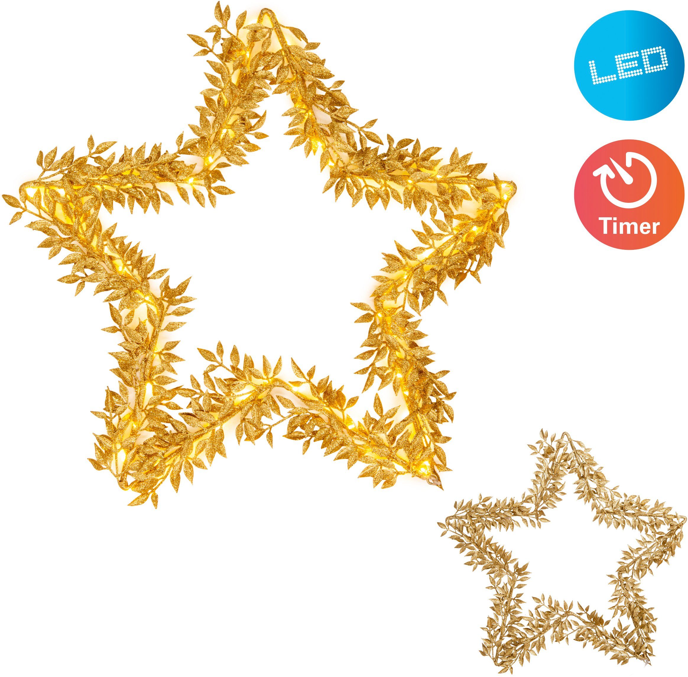 näve Decoratief ledobject Led deco-ster goud,warmwit, incl. timer (6on/18off), ø 50 cm,...