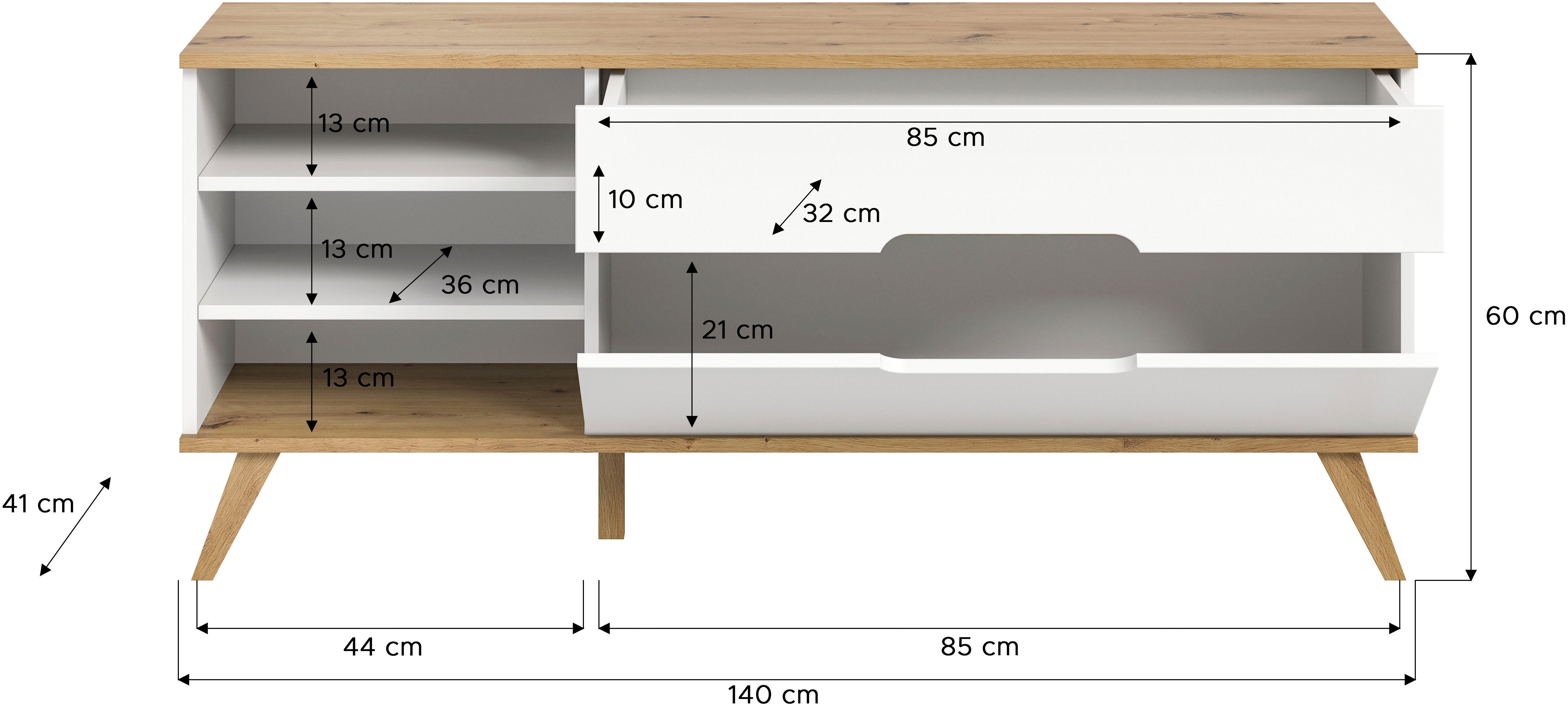 Home affaire Tv-meubel Alesund, Breedte 140 cm, 1 Deurtje, 1 Lade, conische voet Scandi-look, TV-meubelen, TV-kast, TV-lowboard, mediaboard, woonmeubelen