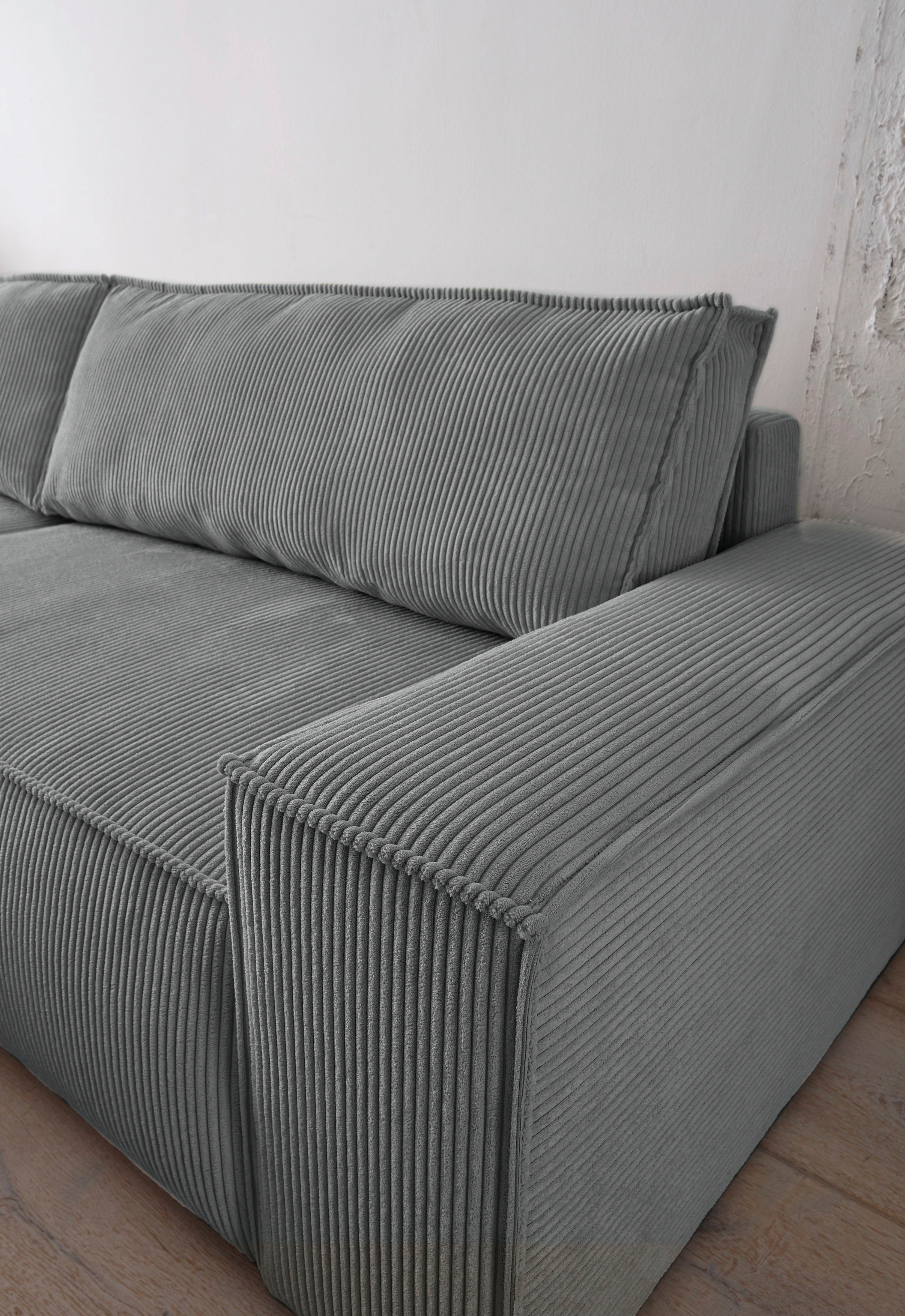 Home affaire Hoekbank SHERWOOD bedbank 267 cm, L-model, Slaapfunctie met bedlade (210x136 cm), cord, vintage, fluweel