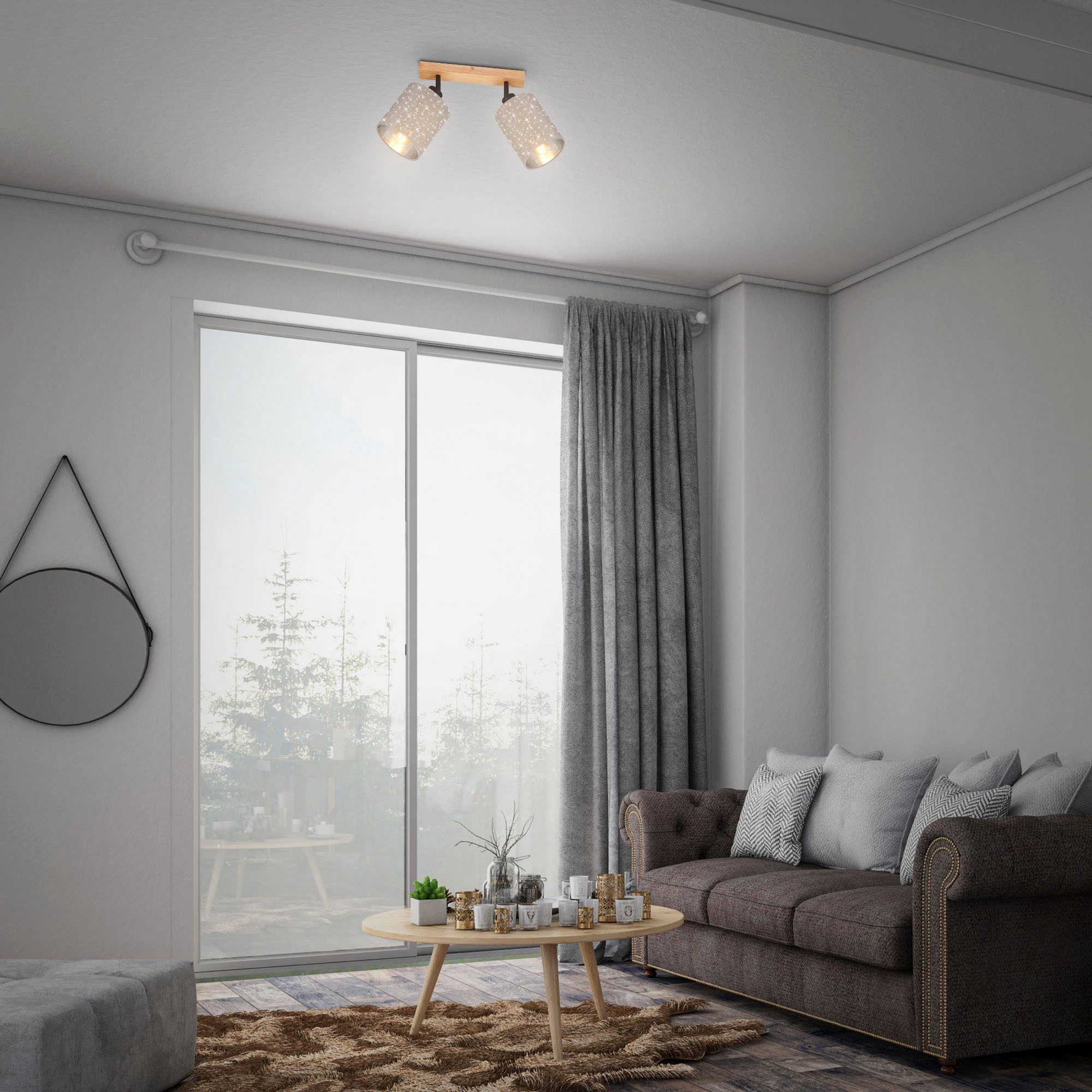 Briloner Leuchten Plafondspot Spotlamp, taupe, hout, 2xE27 excl.
