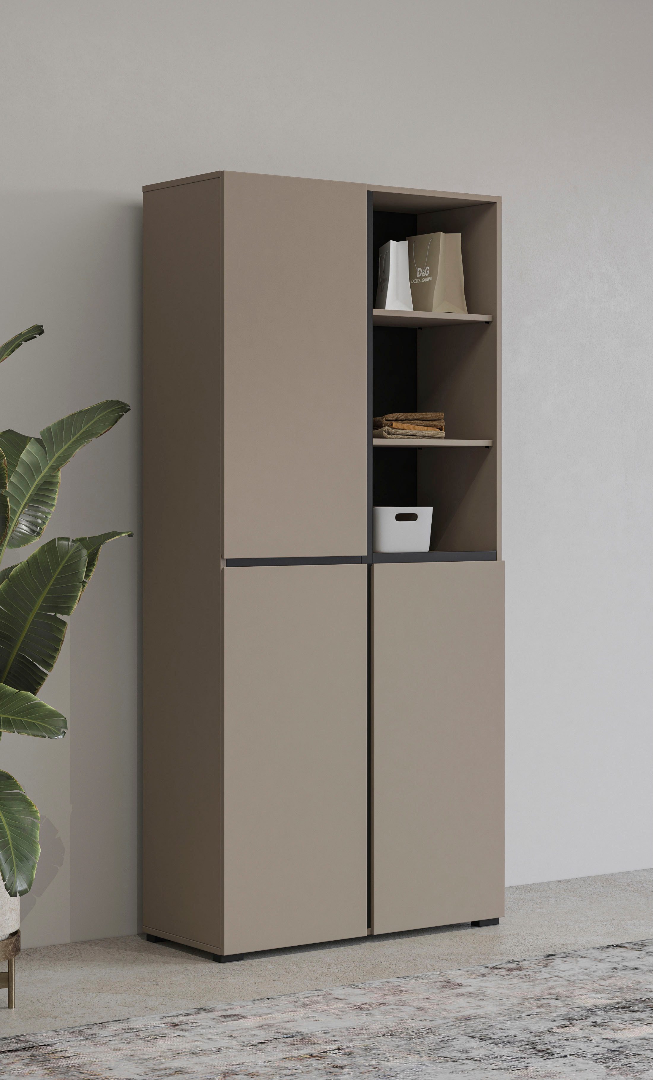 INOSIGN Schoenenkast Cross, Hoogte 183,5cm, moderne greeploze schoenenrek met 3 deuren Hoge kast met veel opbergruimte, plaats voor ongeveer 24 paar