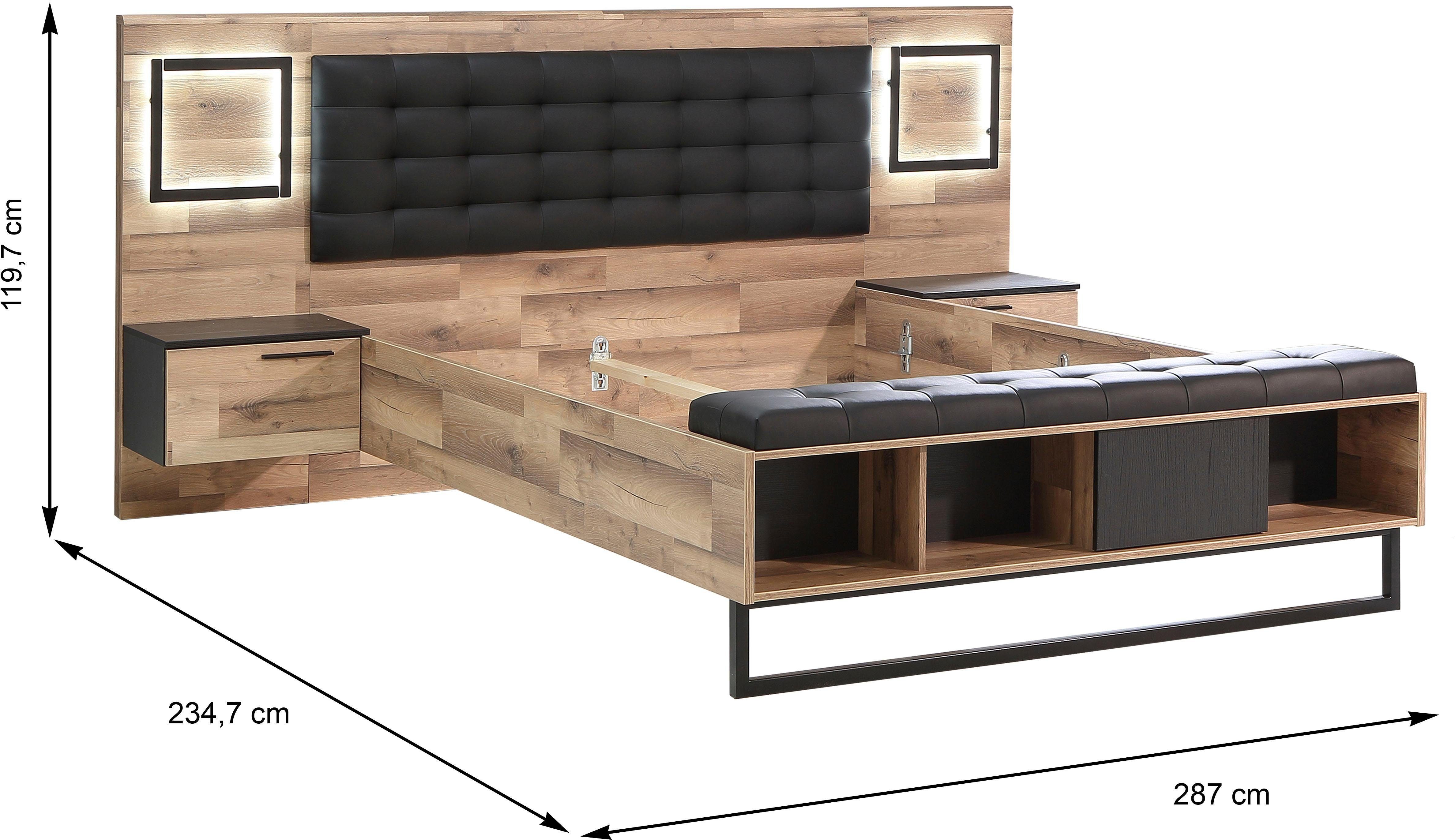 FORTE Ledikant Sirius Crown met ledverlichting en bekleed hoofdbord