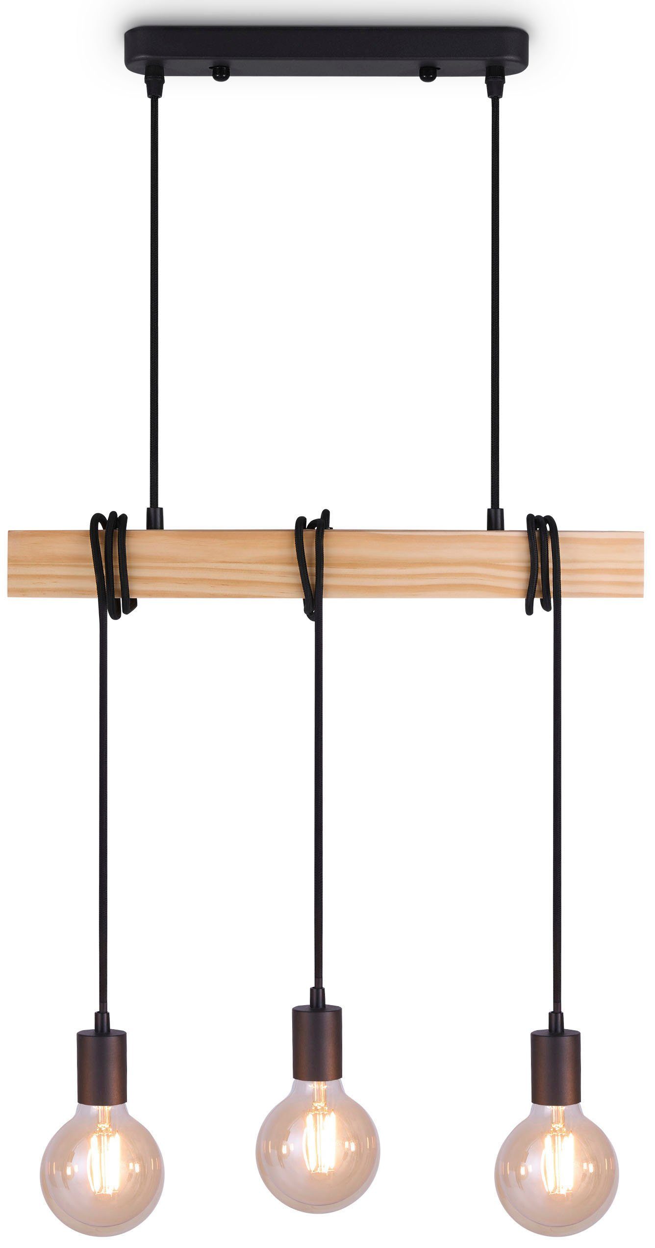 Paco Home Hanglamp Sina LED pendellamp hanglamp woonkamer eetkamer vintage hout 3x E27