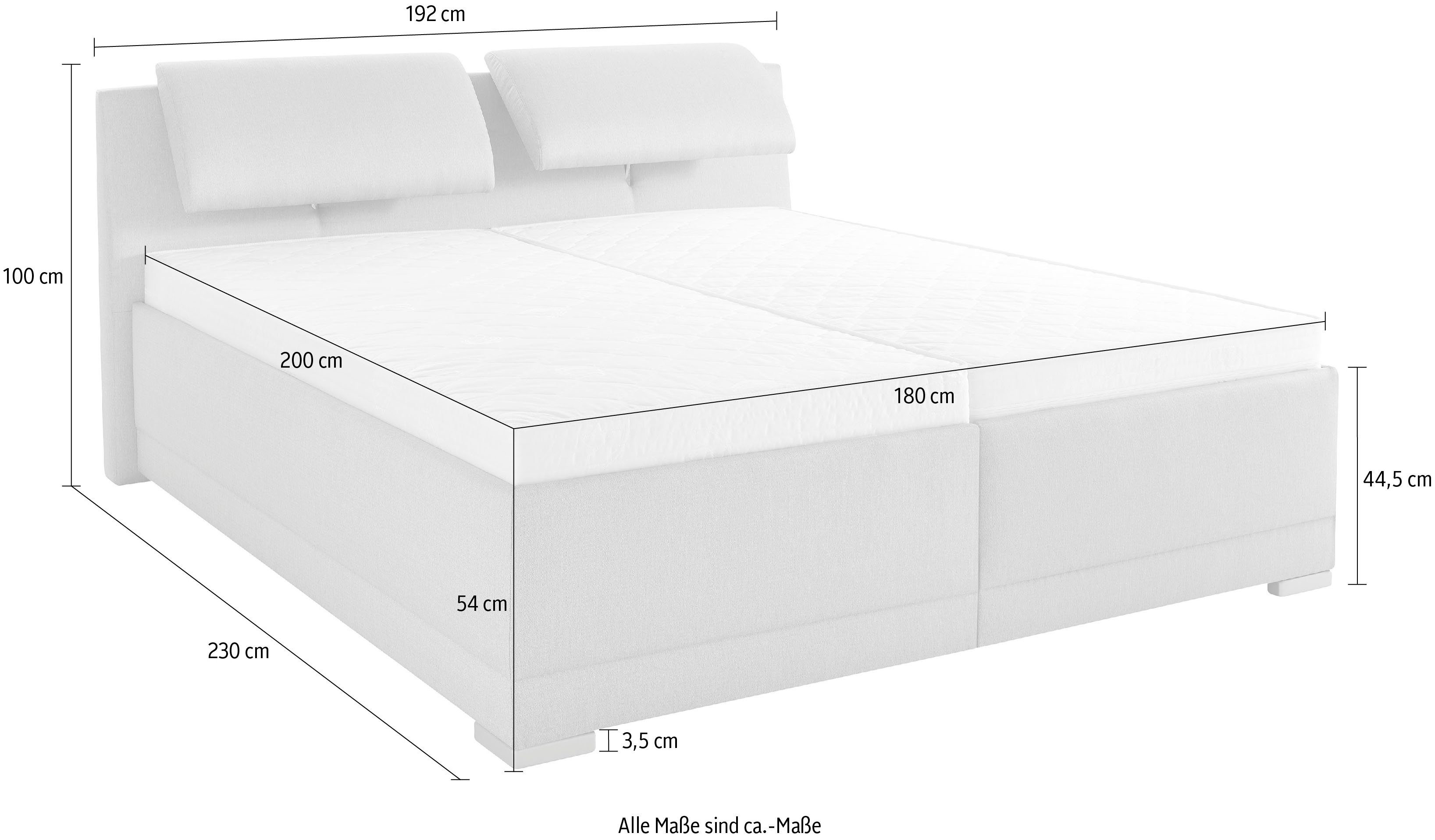 Maintal Gestoffeerd bed Oderzo met bedkist, verstelbare hoofdsteun, matrassen in h2 of h3 ter keuze