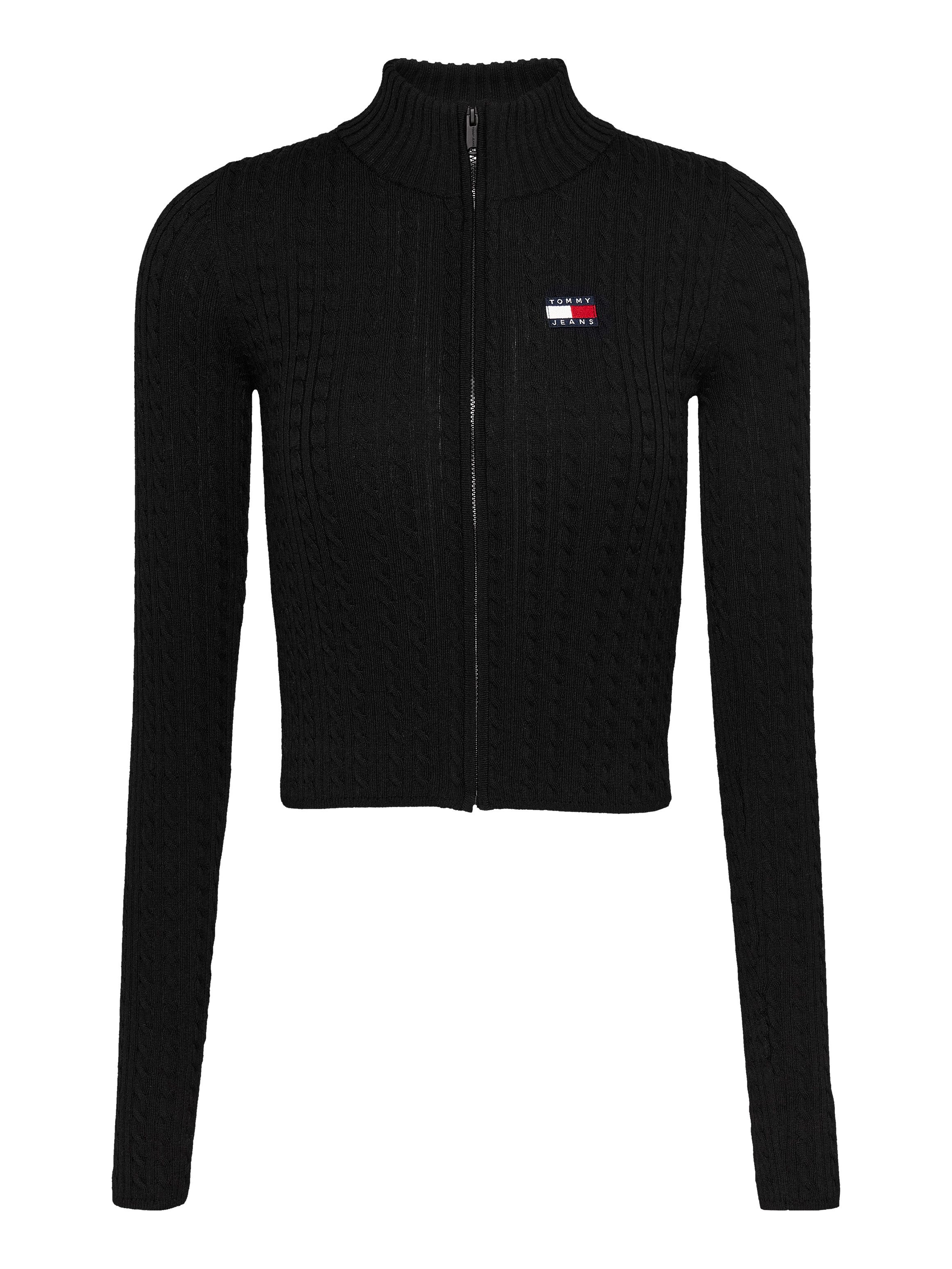 TOMMY JEANS Vest TJW ZIP-THRU CABLE CARDIGAN met kabelpatroon logo-badge