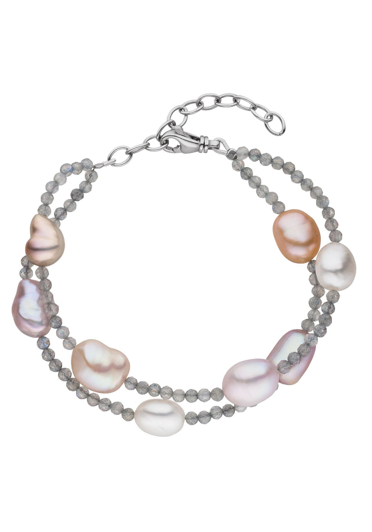 Firetti Armband Sieraad cadeau armbanden armketting edelsteen kleursteen Made in Germany - met labradoriet - met zoetwater-cultivéparel dames