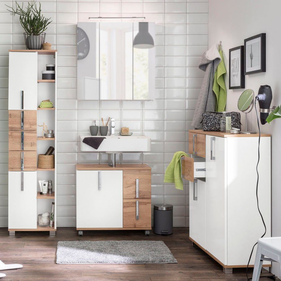 Schildmeyer Hoge kast Kampen made in Germany Hoogte 163,7 cm, met metalen handgrepen, bergruimte door open schappen