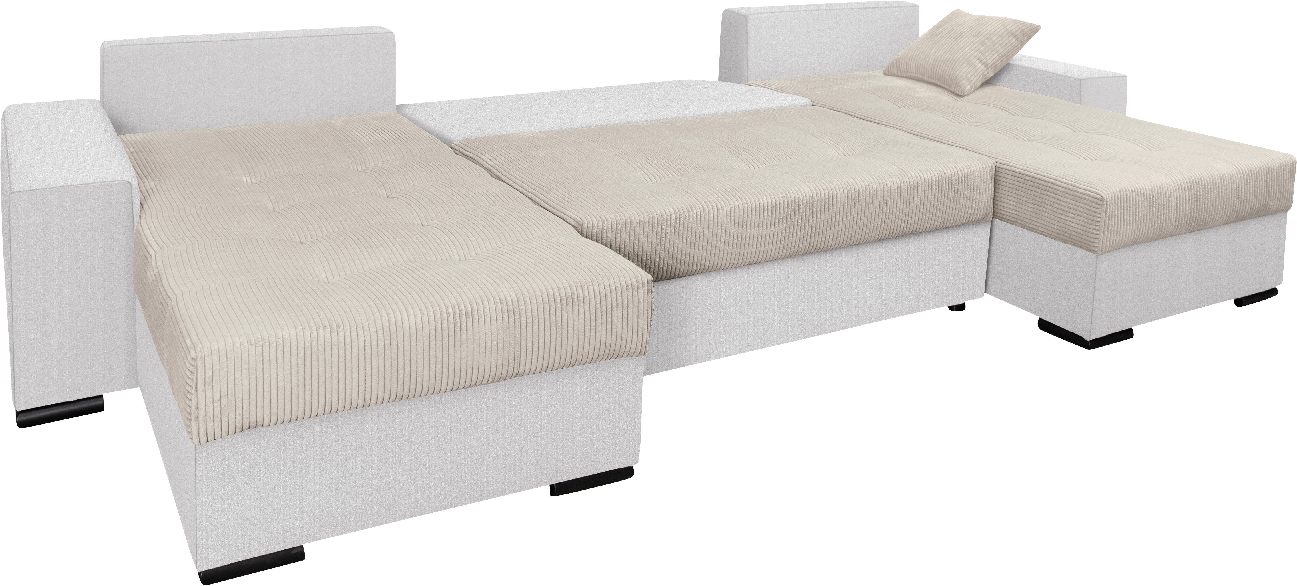 COLLECTION AB Zithoek XL-Josy U-vorm, breedte 313 cm, cord-/mix incl. bedfunctie, bedlade, met 4 gelijk grote rugkussens